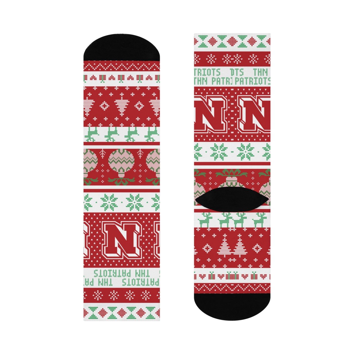 Terre Haute North HS Patriots - Ugly Christmas Sweater inspired Crew Socks - red