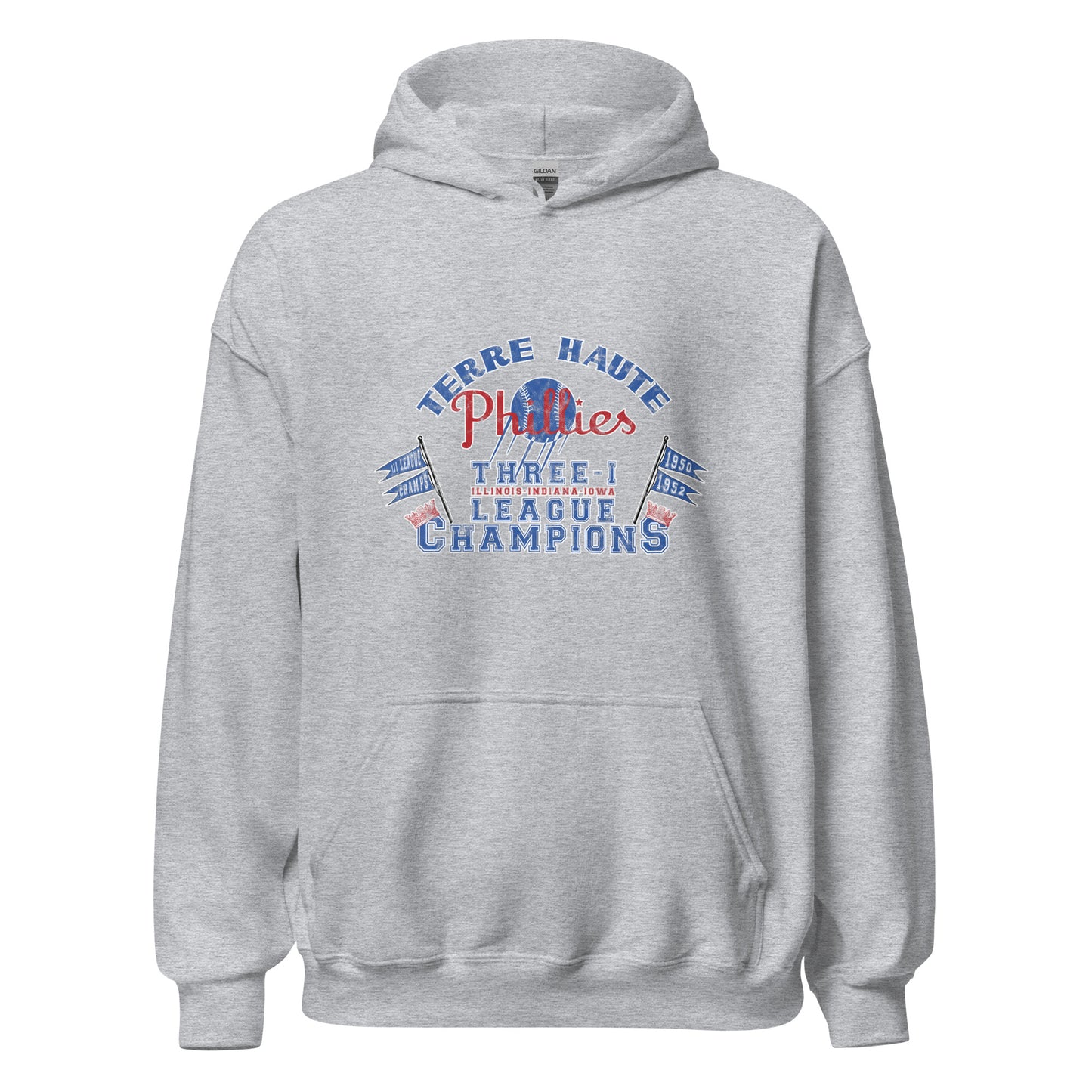 Terre Haute Phillies Baseball (distressed) / League Champs - Terre Haute Indiana - Unisex Hoodie