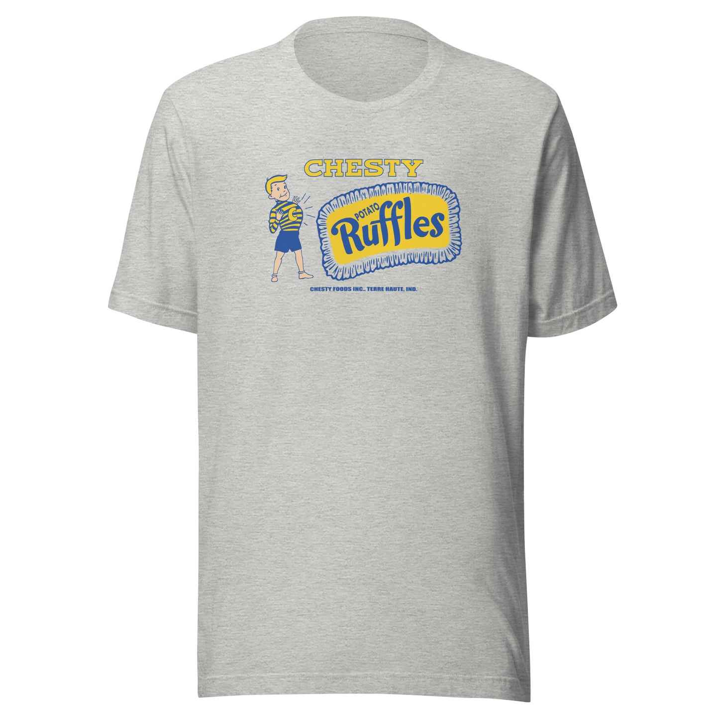 Chesty Potato Ruffles Chips / Chesty Foods (blue/yellow) - Terre Haute Indiana - Short-Sleeve Unisex T-Shirt