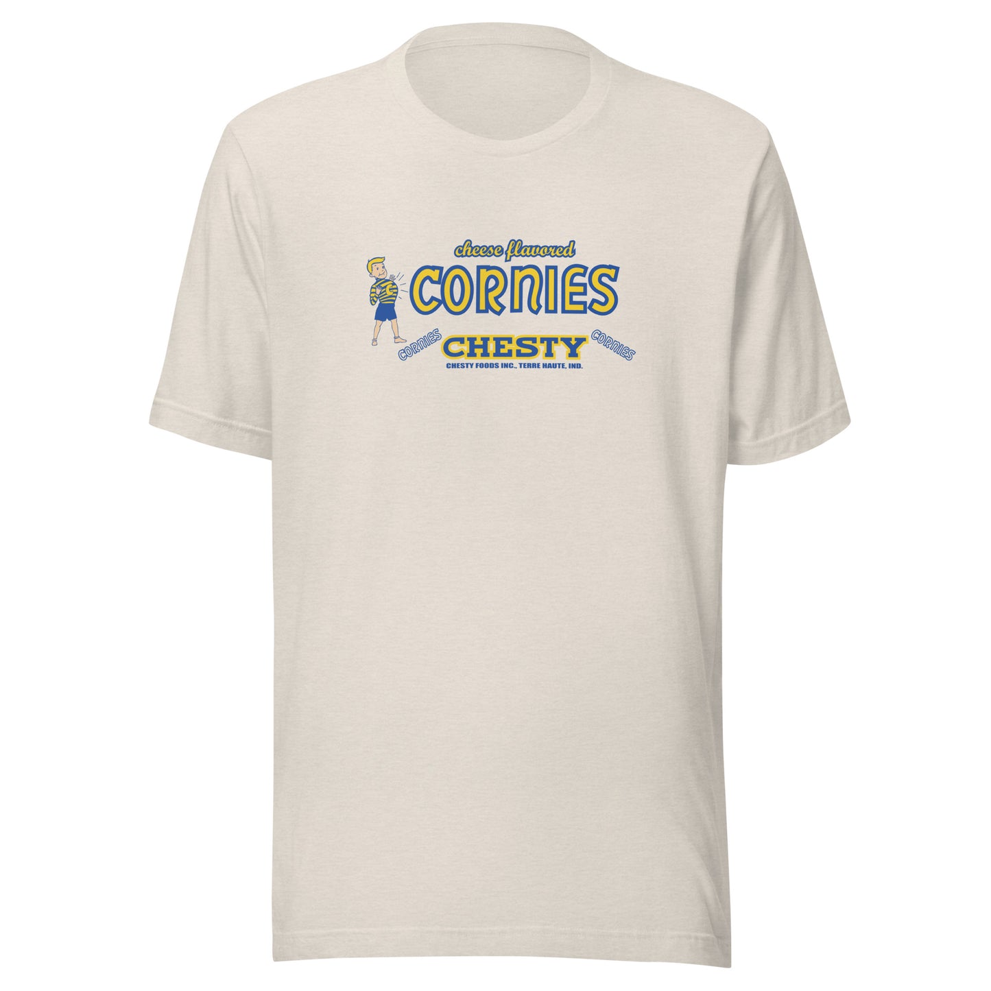 Chesty Cornies / Chesty Foods (blue/yellow) - Terre Haute Indiana - Short-Sleeve Unisex T-Shirt