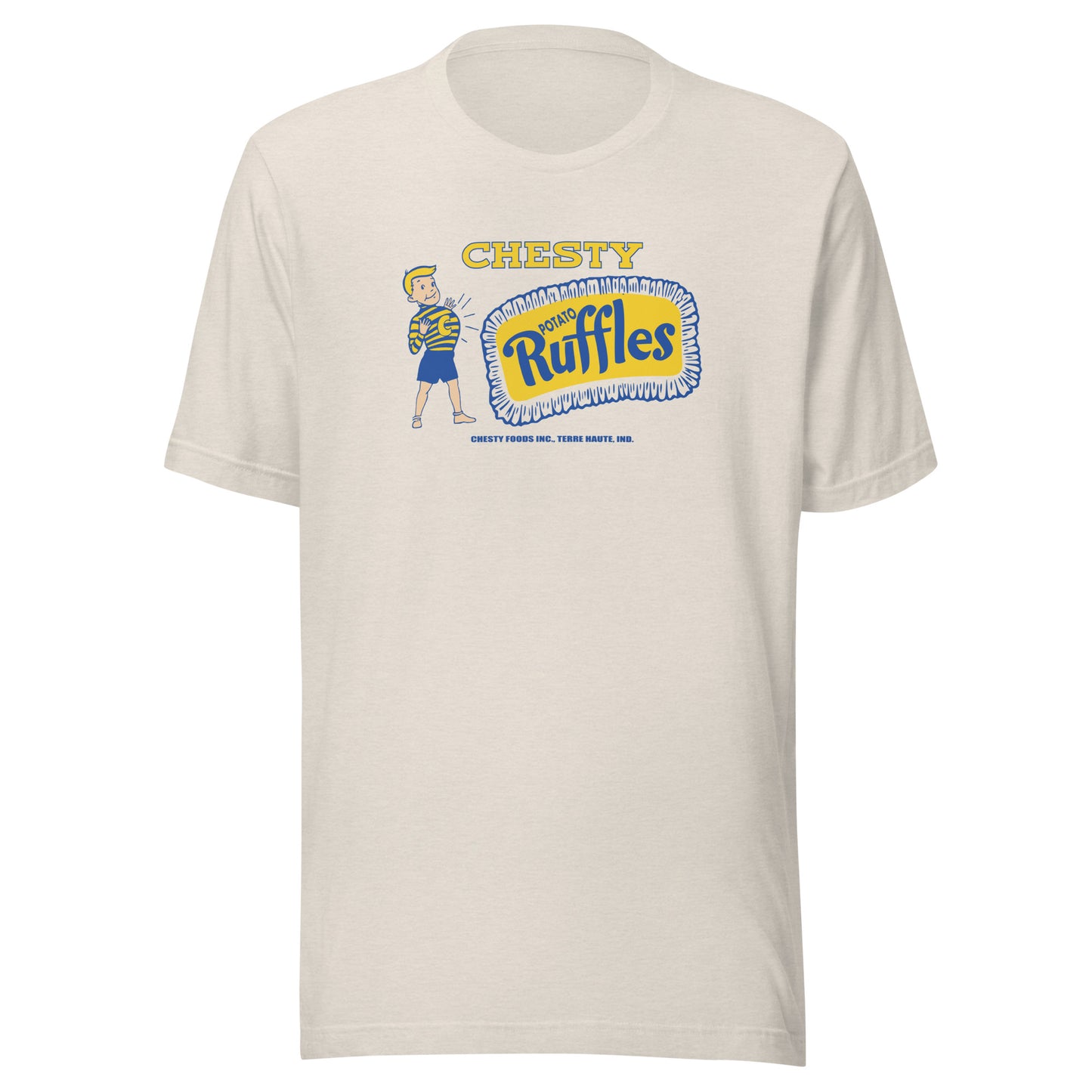 Chesty Potato Ruffles Chips / Chesty Foods (blue/yellow) - Terre Haute Indiana - Short-Sleeve Unisex T-Shirt