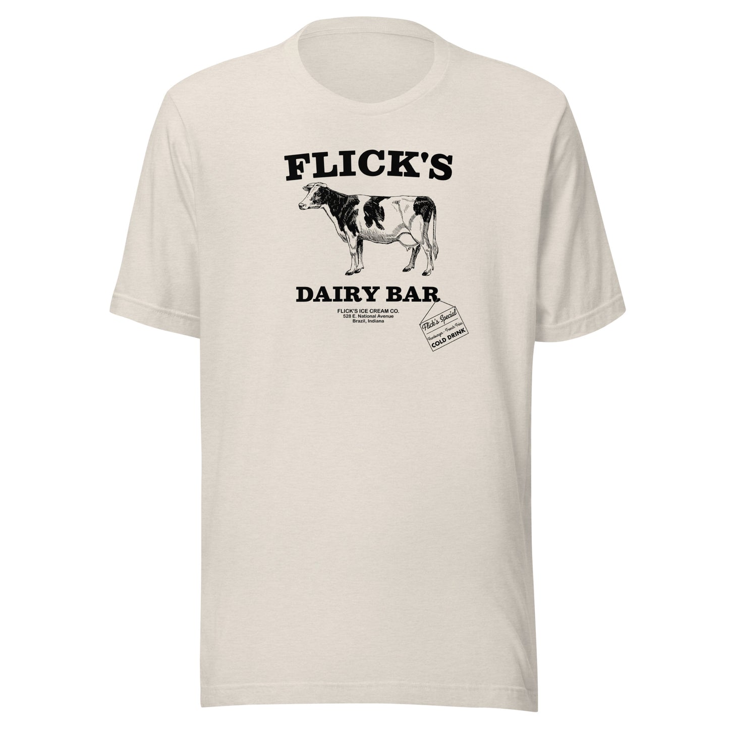 Flick’s Drive-In / Dairy Bar - cow design (black) - Brazil Indiana - Short-Sleeve Unisex T-Shirt