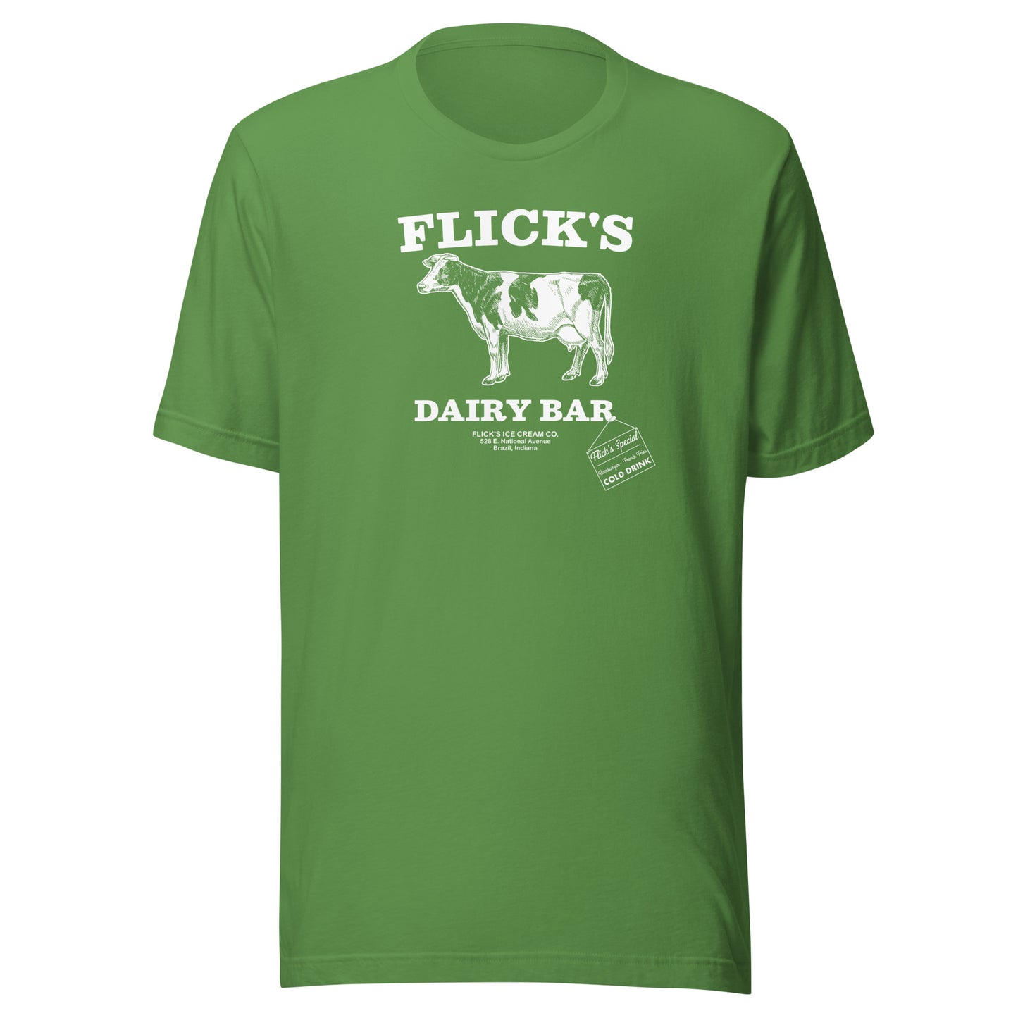 Flick’s Drive-In / Dairy Bar - cow design (white) - Brazil Indiana - Short-Sleeve Unisex T-Shirt