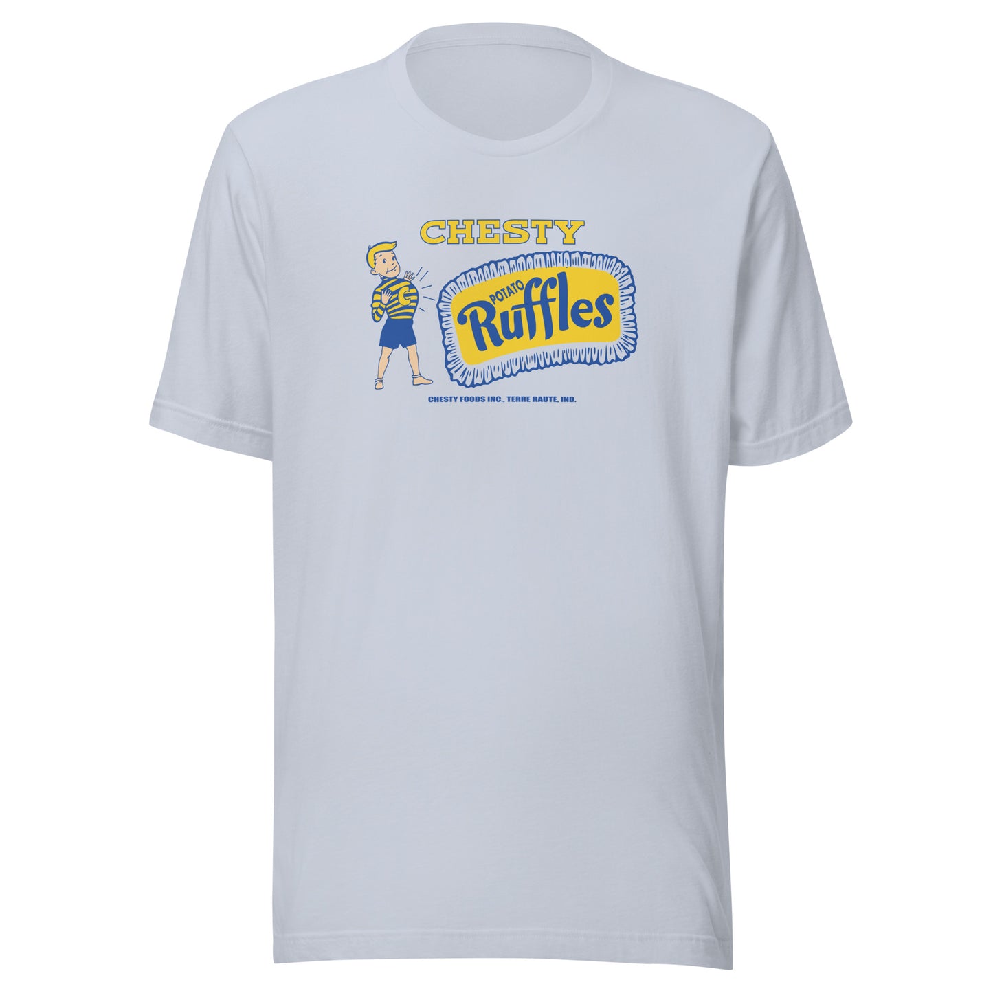 Chesty Potato Ruffles Chips / Chesty Foods (blue/yellow) - Terre Haute Indiana - Short-Sleeve Unisex T-Shirt
