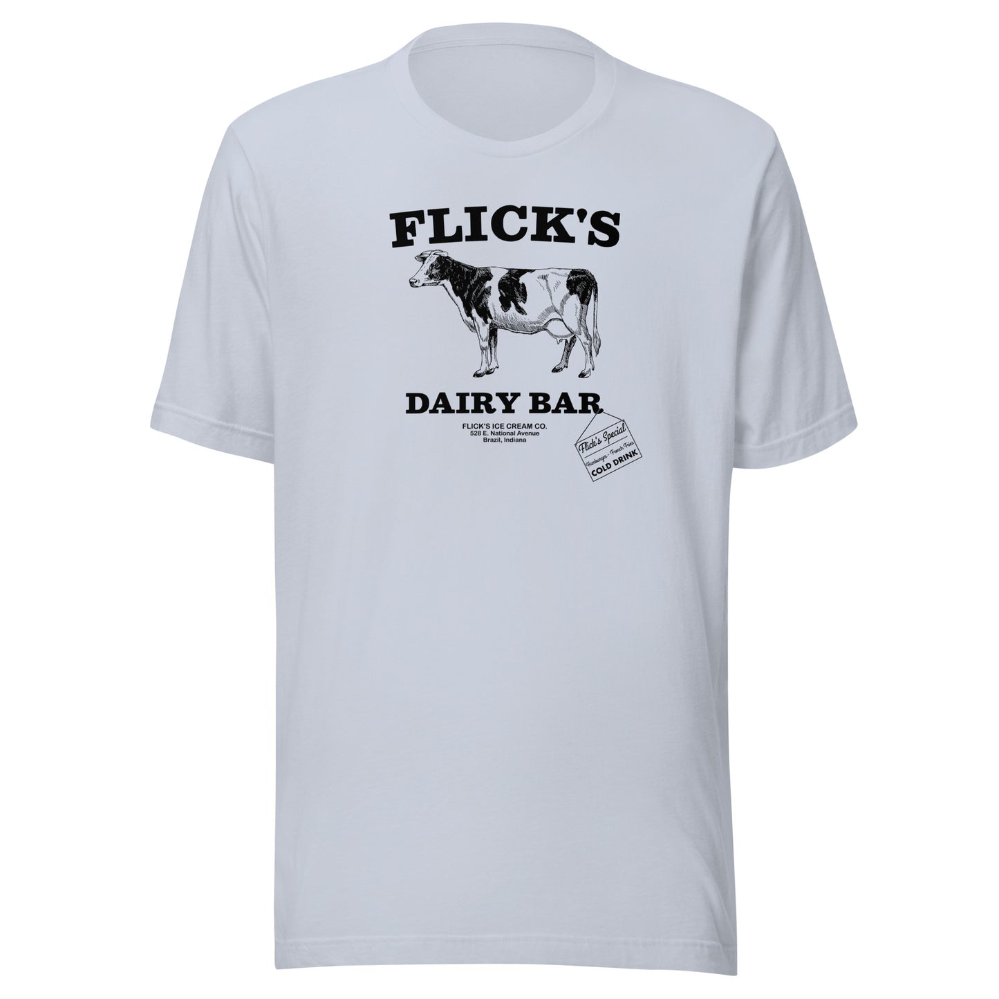 Flick’s Drive-In / Dairy Bar - cow design (black) - Brazil Indiana - Short-Sleeve Unisex T-Shirt