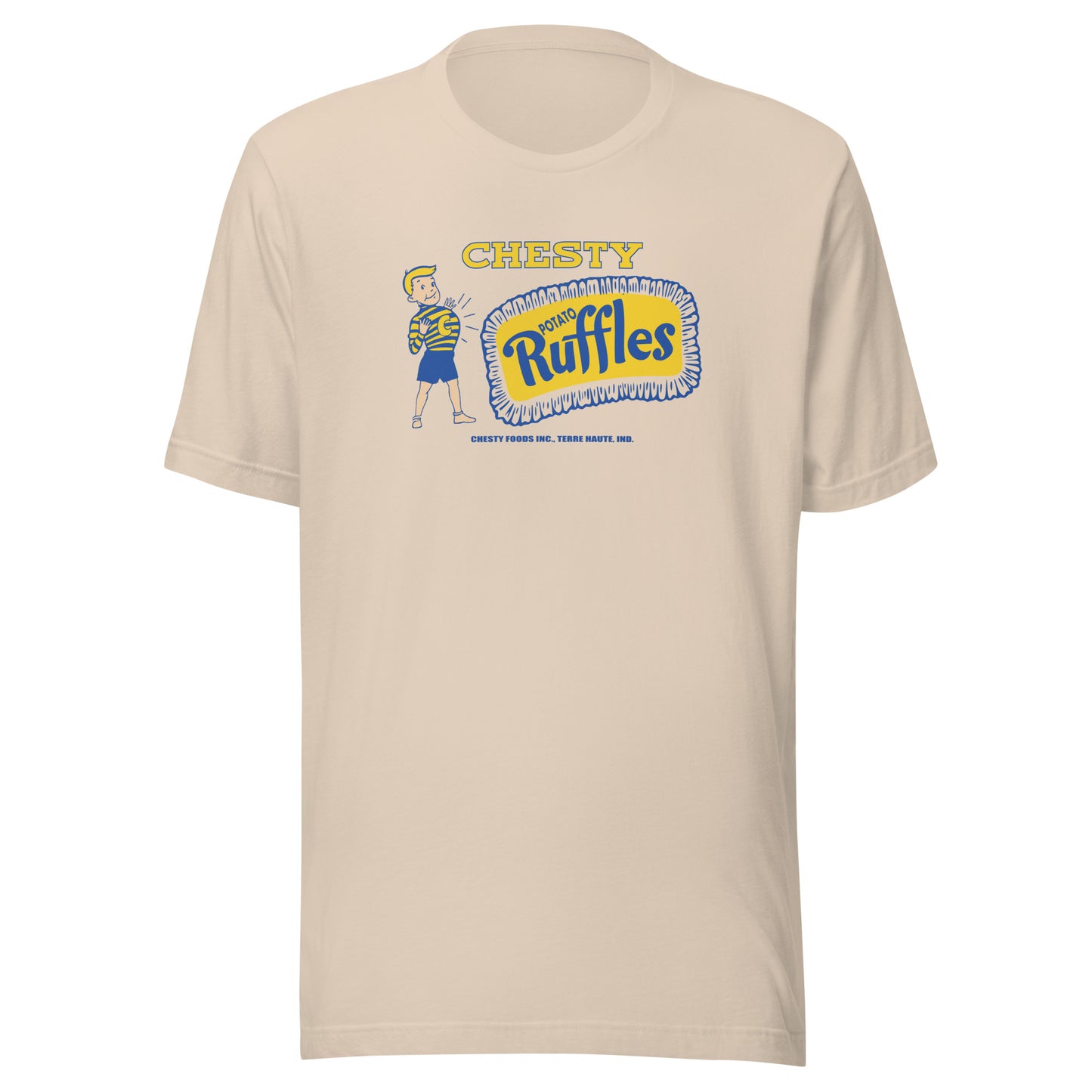 Chesty Potato Ruffles Chips / Chesty Foods (blue/yellow) - Terre Haute Indiana - Short-Sleeve Unisex T-Shirt