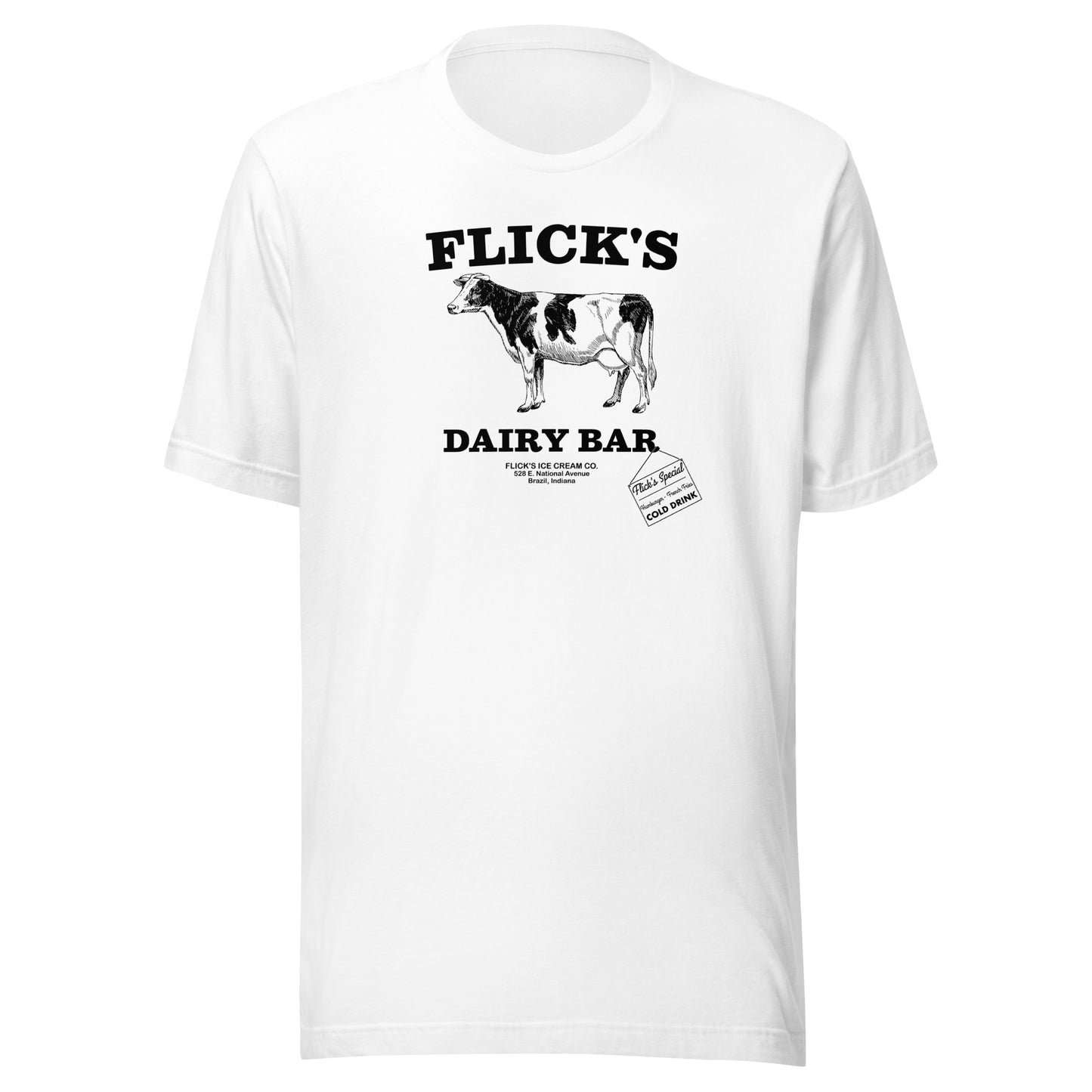 Flick’s Drive-In / Dairy Bar - cow design (black) - Brazil Indiana - Short-Sleeve Unisex T-Shirt