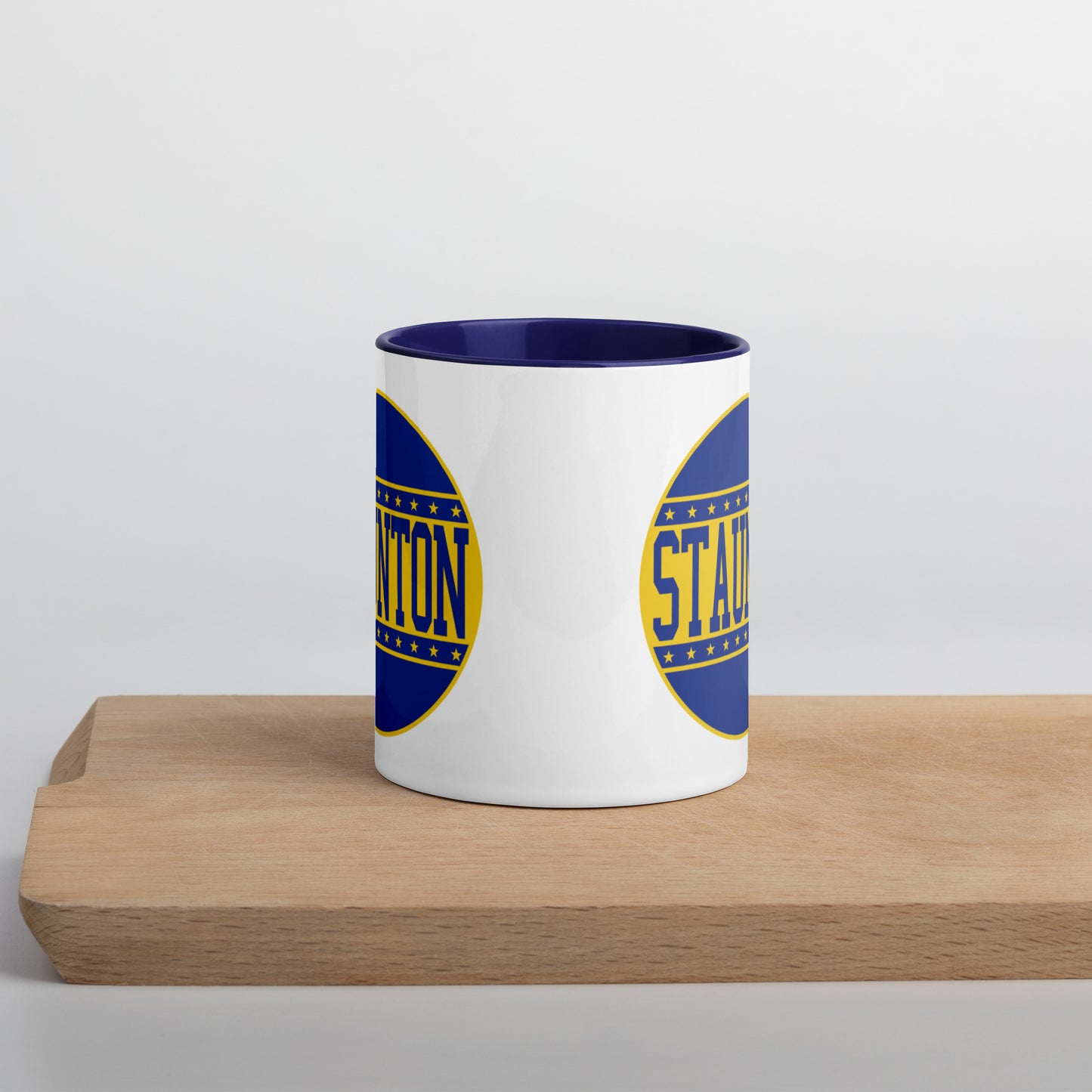 Staunton HS Yellow Jackets - button design - Coffee mug (white with blue accent)
