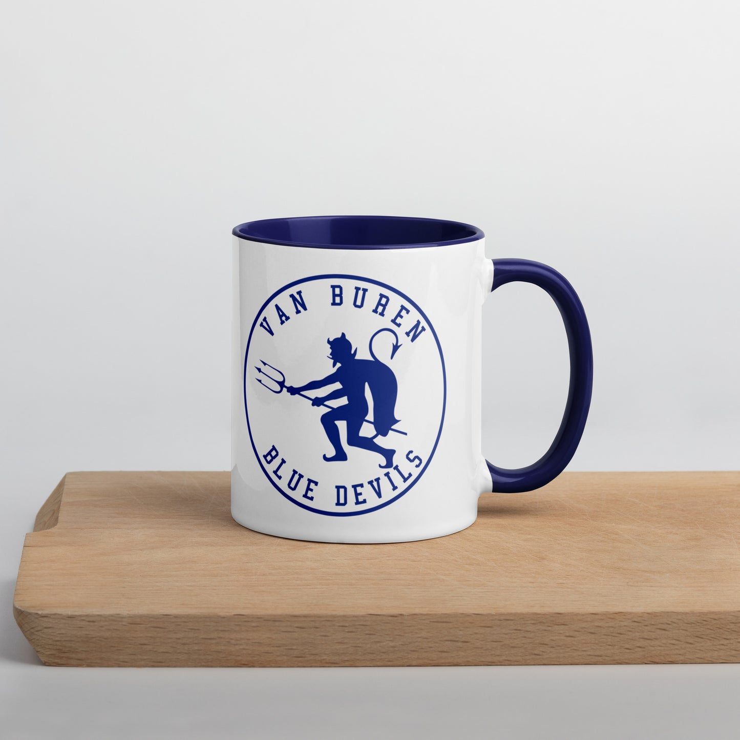 Van Buren HS Blue Devils - mascot design 2 - Coffee Mug (white with blue accent)