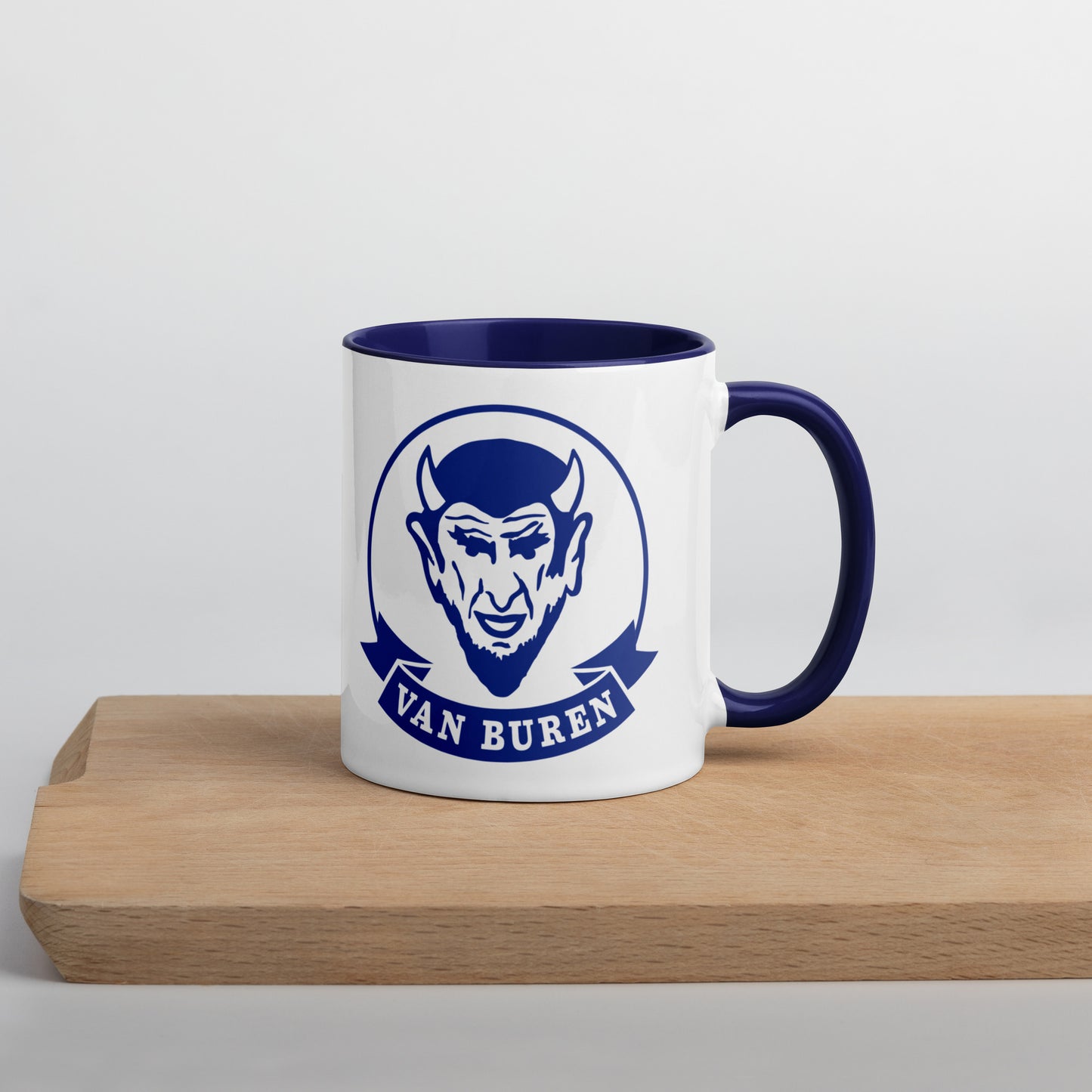 Van Buren HS Blue Devils - mascot design - Coffee Mug (white with blue accent)