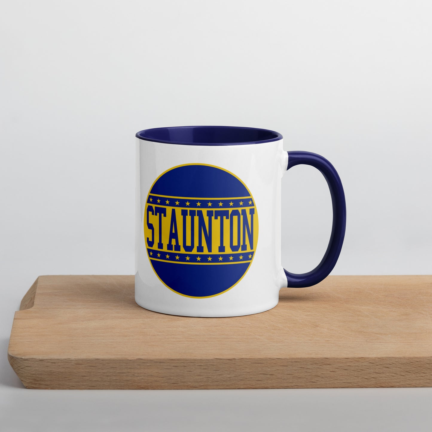 Staunton HS Yellow Jackets - button design - Coffee mug (white with blue accent)