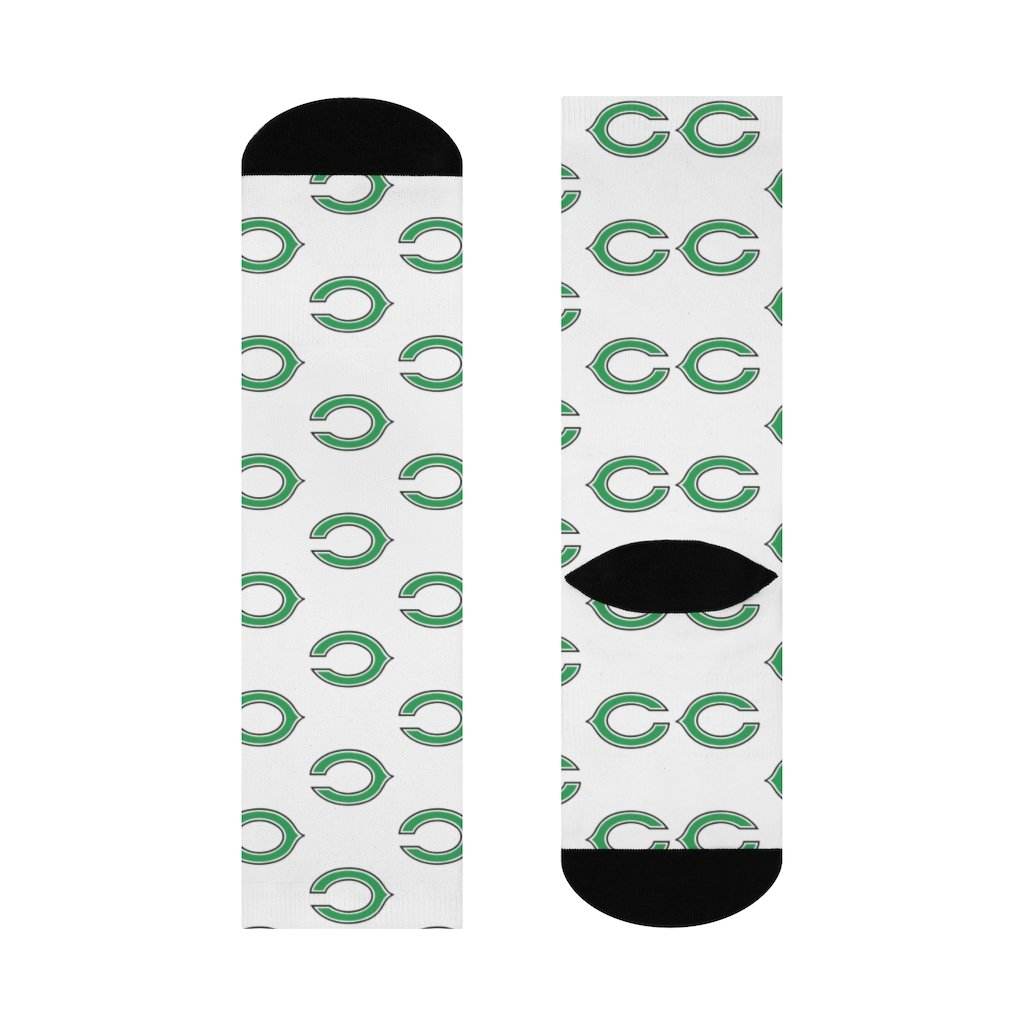 Cloverdale HS Clovers - Crew Socks - C on white - EdgyHaute