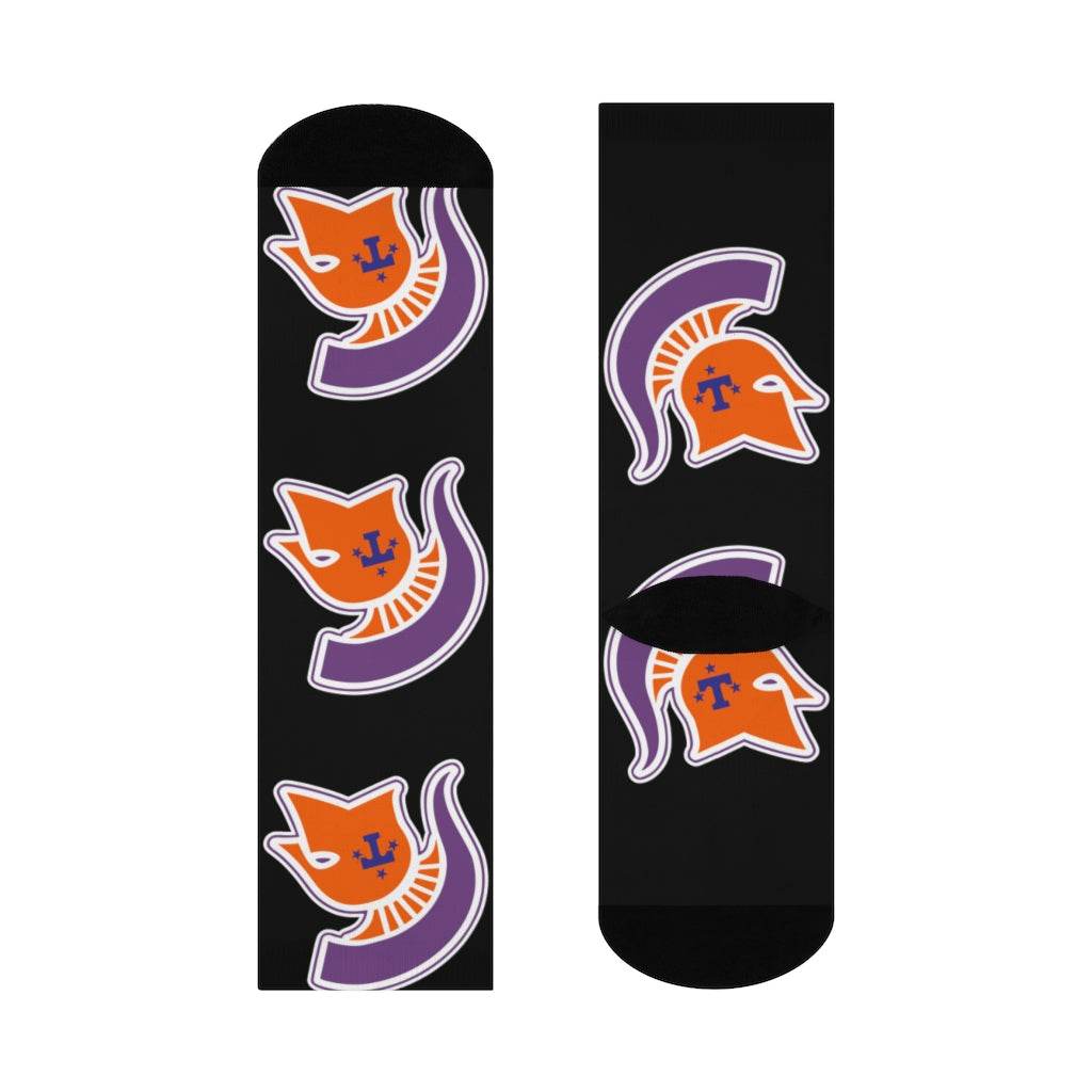 Kansas/Shiloh/Oakland Tri-County Titans - Crew Socks - large titans on black - EdgyHaute