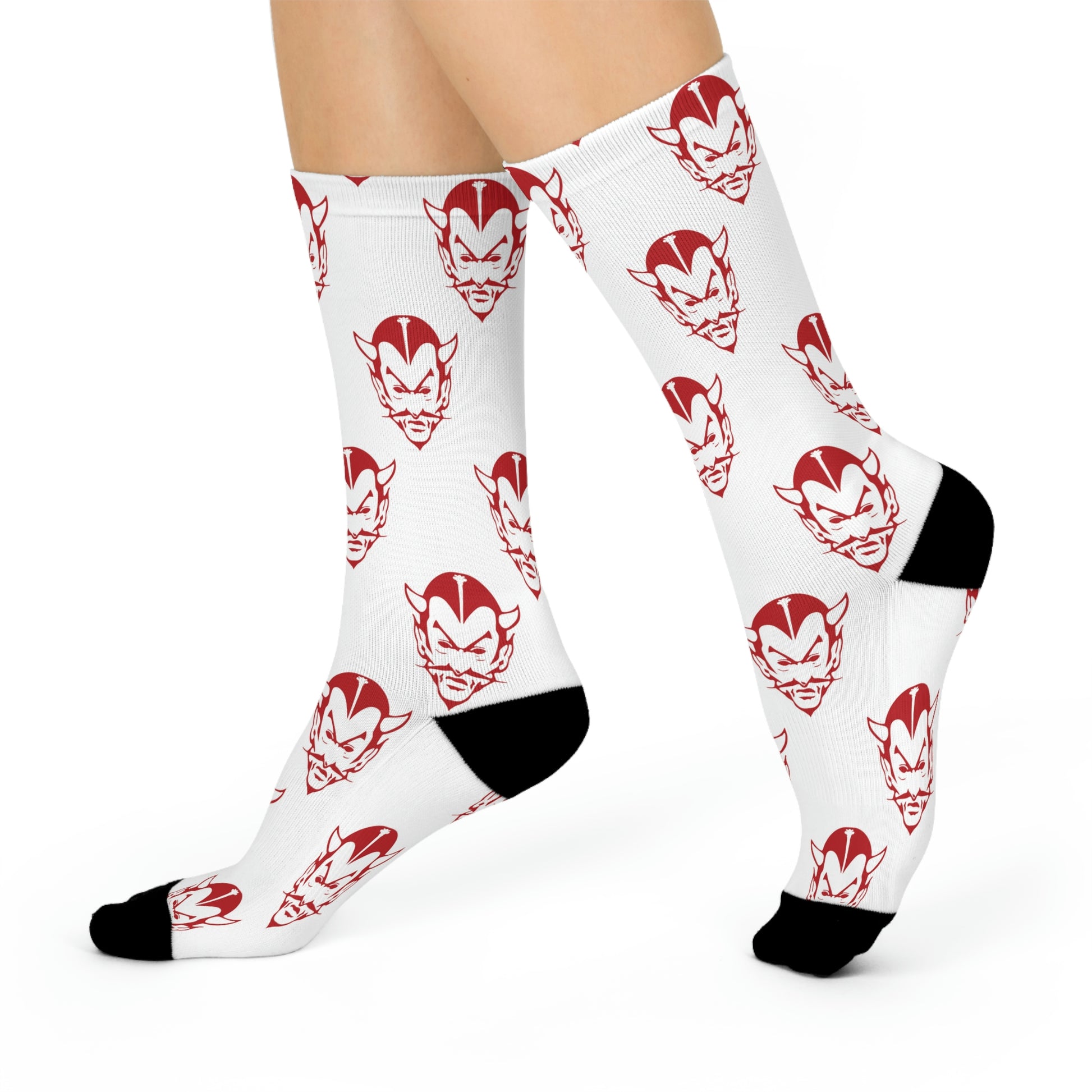 Brazil HS Red Devils - Crew Socks - small devil red on white - EdgyHaute