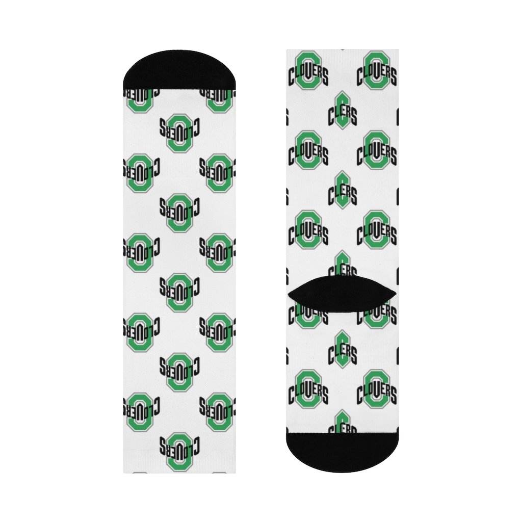 Cloverdale HS Clovers - Crew Socks - CLOVERS on white - EdgyHaute
