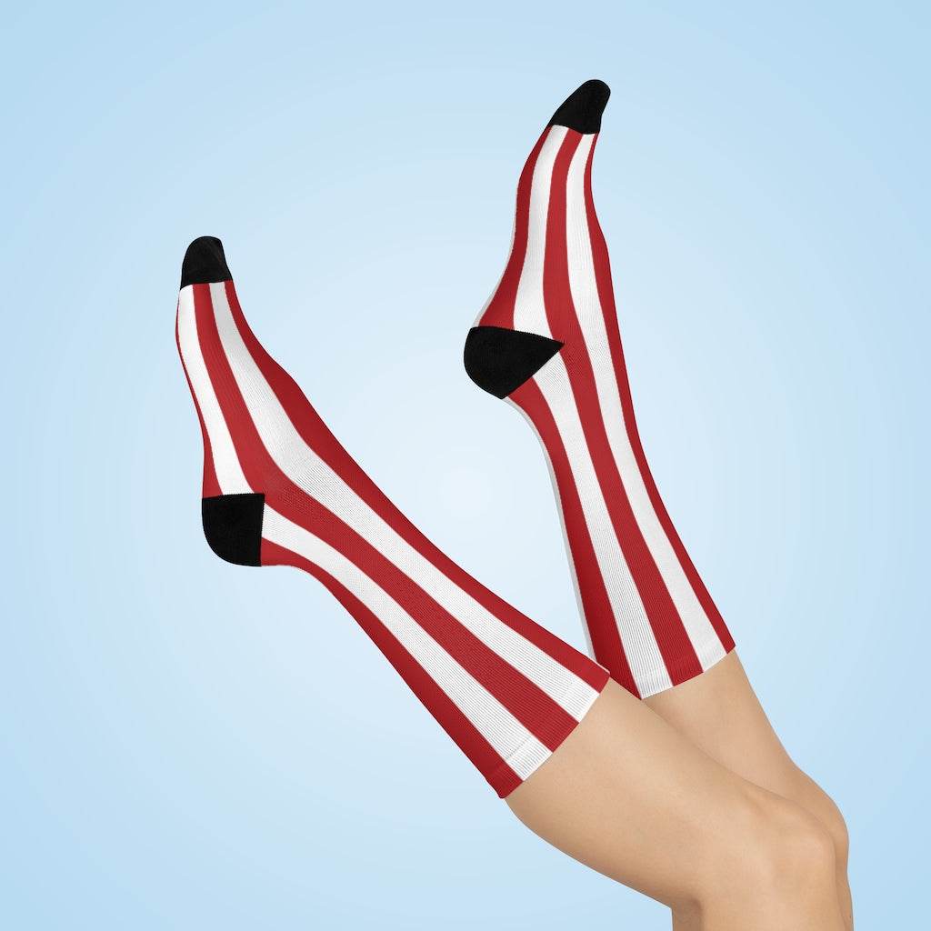 Wiley Red Streaks - Crew Socks - red and white stripes - EdgyHaute