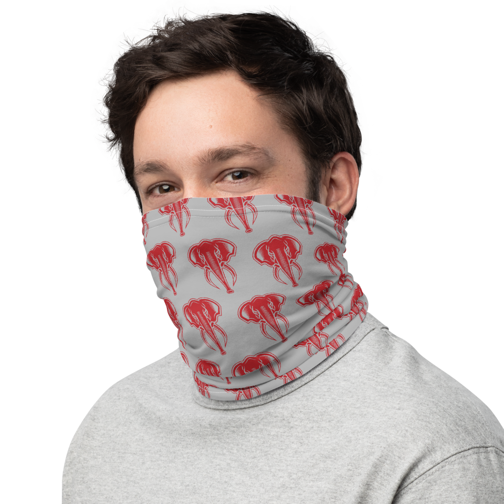 Rose Hulman Institute of Technology inspired Neck Gaiter - red elephants on gray - EdgyHaute