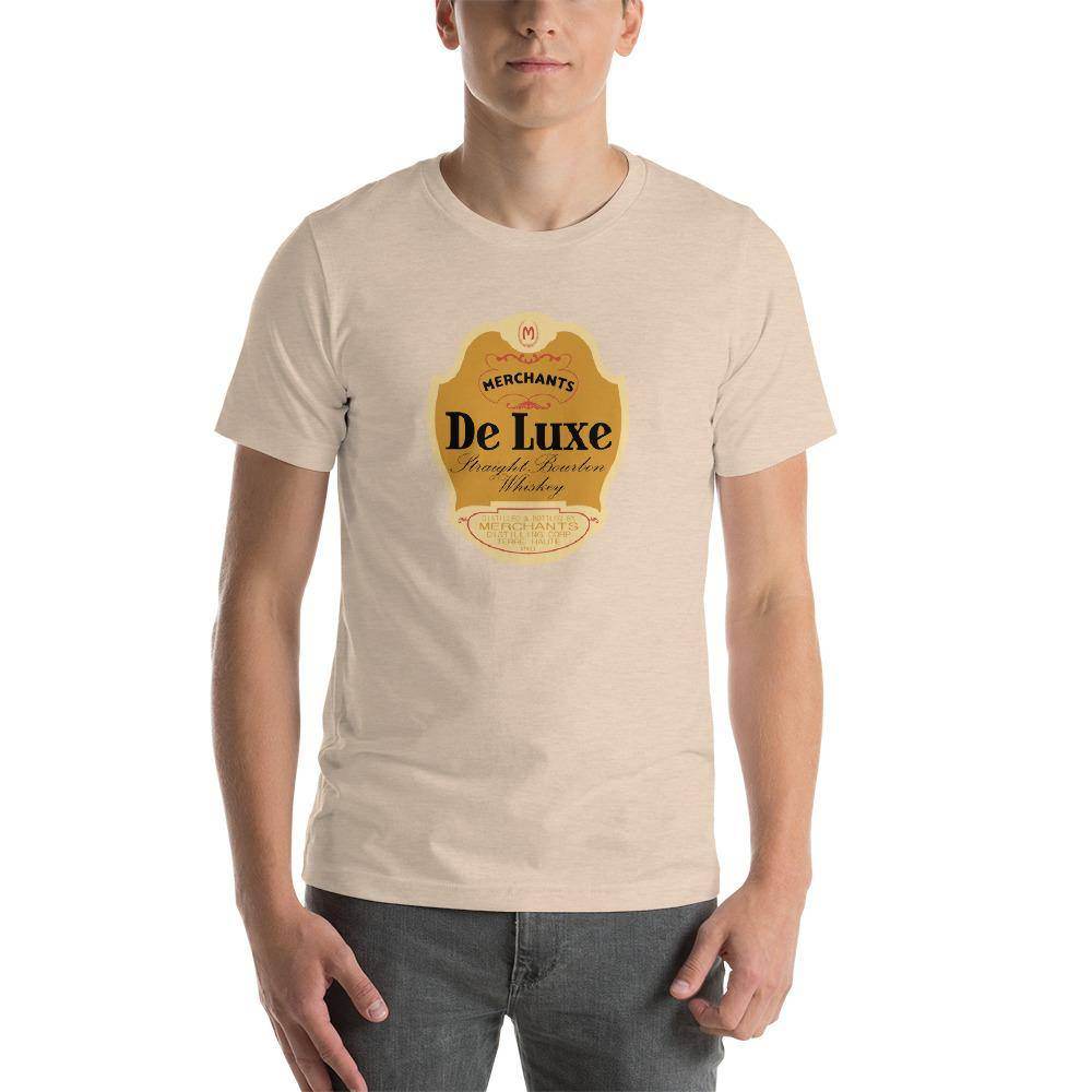 Deluxe Bourbon Whiskey / Merchants Distilling (design 1) - Terre Haute Indiana - Short-Sleeve Unisex T-Shirt - EdgyHaute