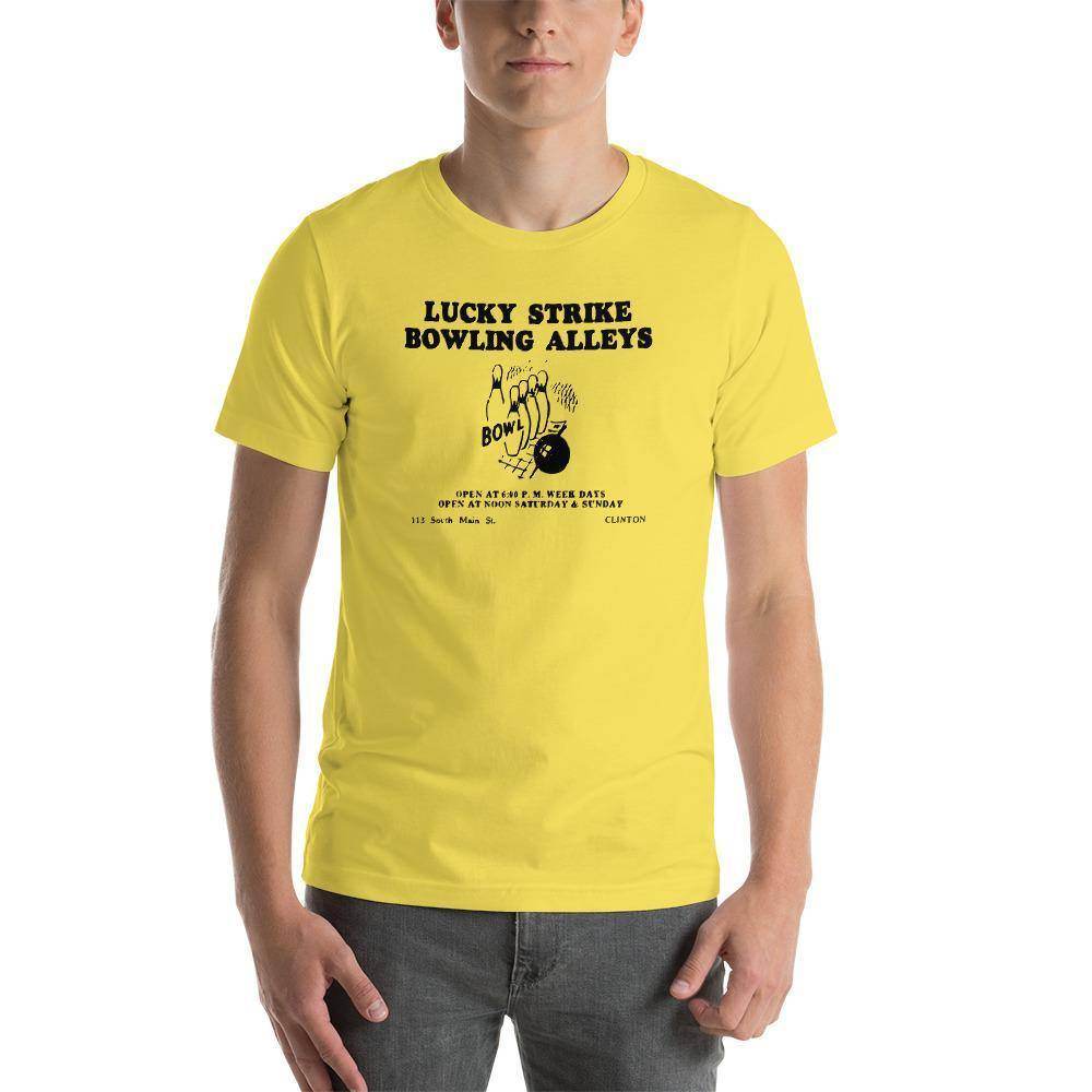 Lucky Strike Bowling Alley - Design 1 (black) - Clinton Indiana - Short-Sleeve Unisex T-Shirt - EdgyHaute