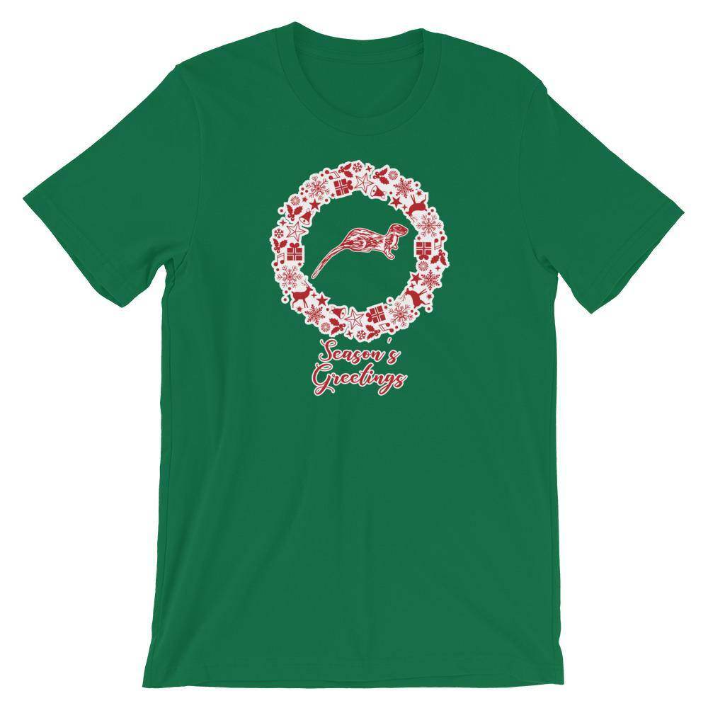 Otter Creek MS Otters - Season's Greetings wreath (red/white) - Short-Sleeve Unisex T-Shirt - EdgyHaute