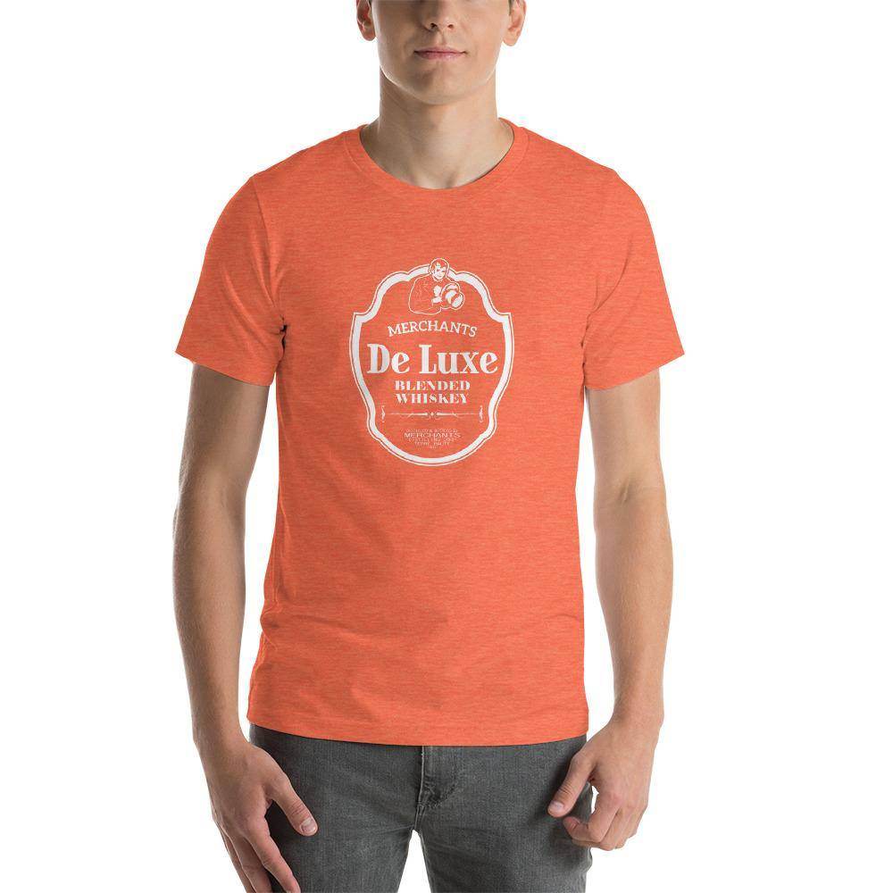 Deluxe Bourbon Whiskey / Merchants Distilling (design 4 white) - Terre Haute Indiana - Short-Sleeve Unisex T-Shirt - EdgyHaute