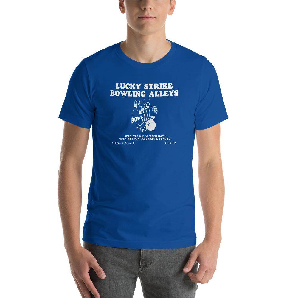 Lucky Strike Bowling Alley - Design 1 (white) - Clinton Indiana - Short-Sleeve Unisex T-Shirt - EdgyHaute