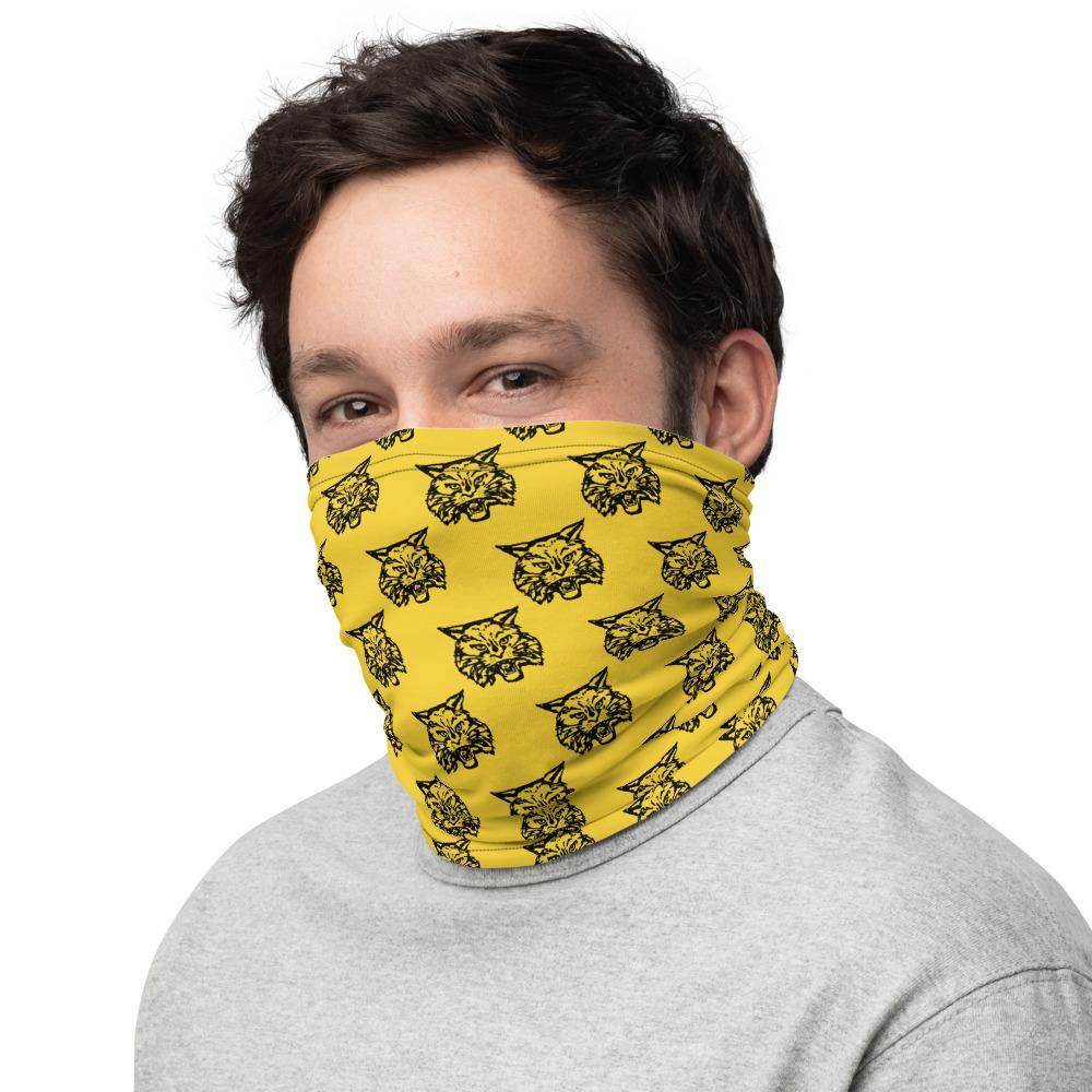 South Vermillion HS Wildcats Neck Gaiter - tiled wildcat black on yellow - EdgyHaute