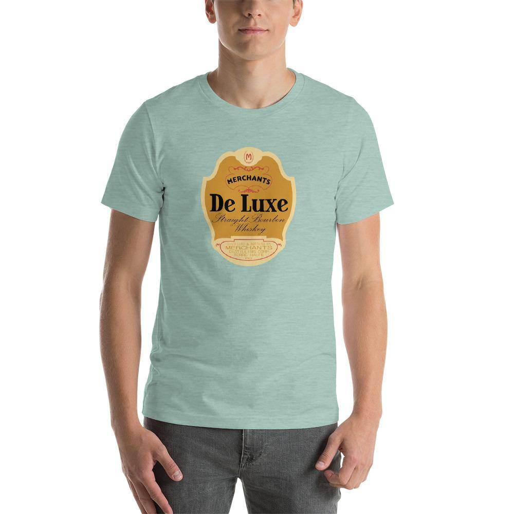 Deluxe Bourbon Whiskey / Merchants Distilling (design 1) - Terre Haute Indiana - Short-Sleeve Unisex T-Shirt - EdgyHaute