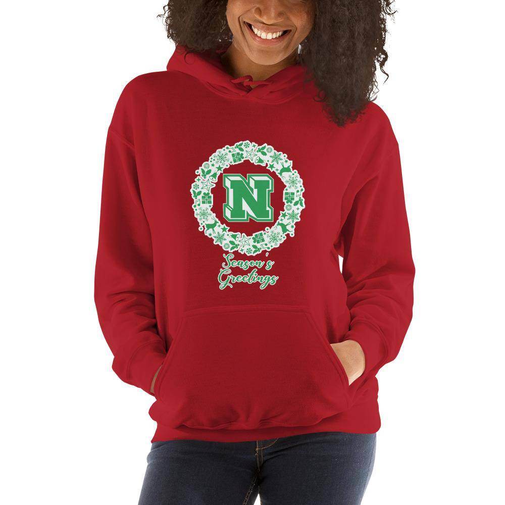 Terre Haute North HS Patriots - Season's Greetings wreath (green/white) - Unisex Hoodie - EdgyHaute