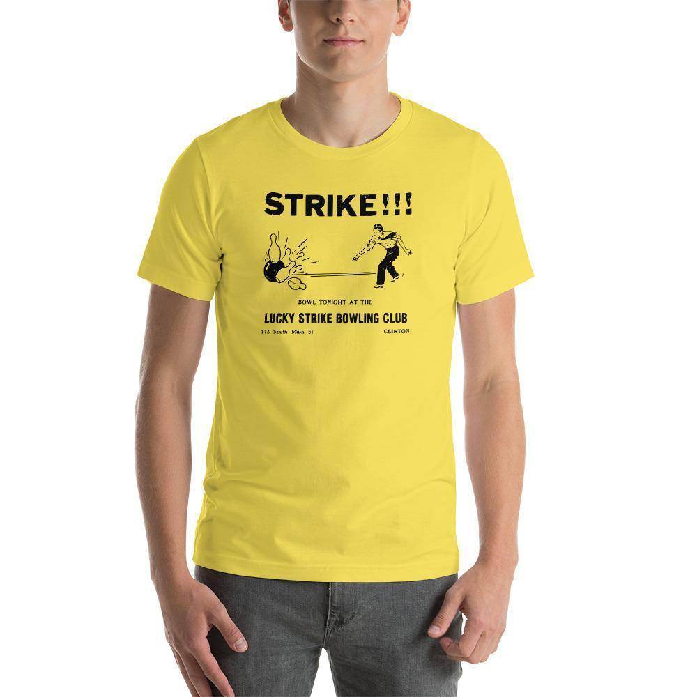 Lucky Strike Bowling Alley - Design 2 (black) - Clinton Indiana - Short-Sleeve Unisex T-Shirt - EdgyHaute
