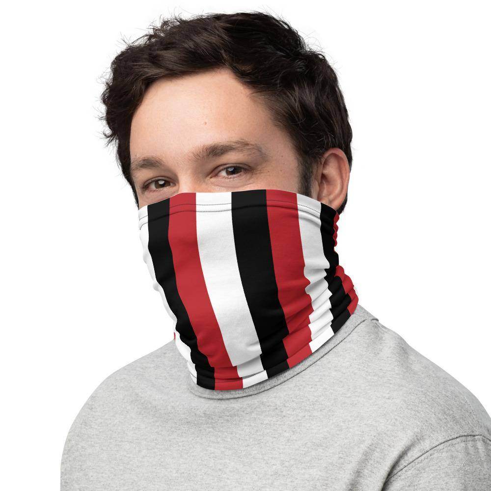Terre Haute South HS Braves Neck Gaiter - red/white/black stripes - EdgyHaute