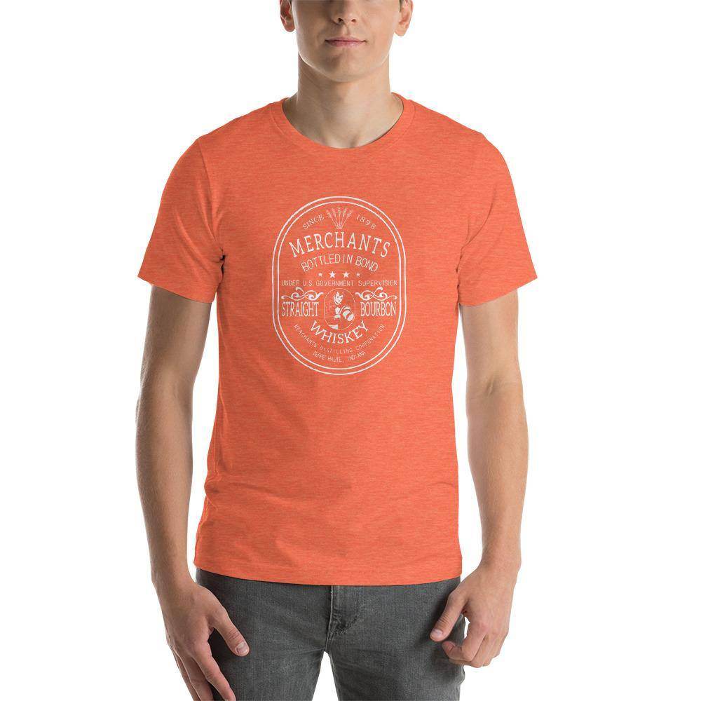 Deluxe Bourbon Whiskey / Merchants Distilling (design 2 white) - Terre Haute Indiana - Short-Sleeve Unisex T-Shirt - EdgyHaute