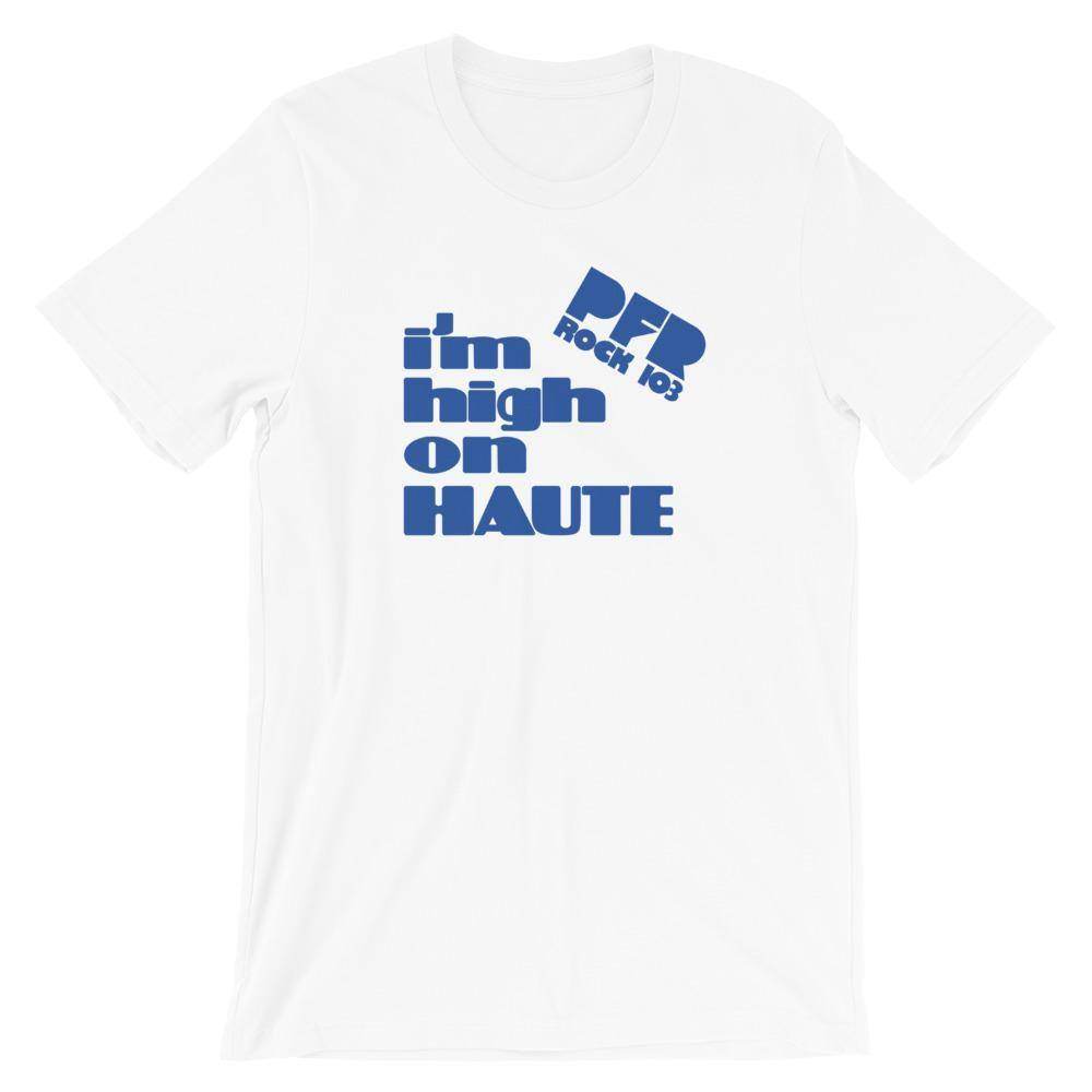 WPFR 103 - High on Haute (blue) - Terre Haute Indiana - Short-Sleeve Unisex T-Shirt - EdgyHaute