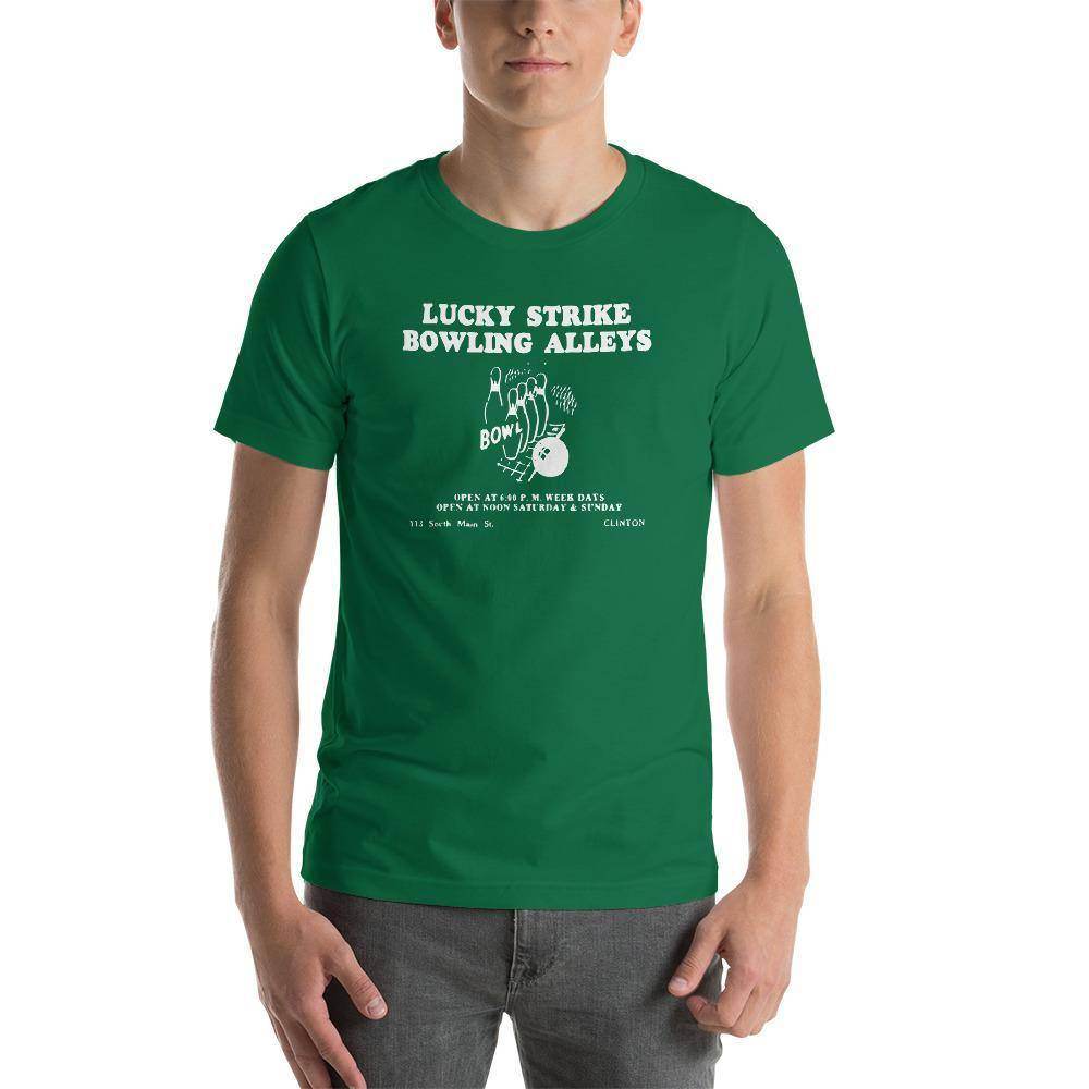 Lucky Strike Bowling Alley - Design 1 (white) - Clinton Indiana - Short-Sleeve Unisex T-Shirt - EdgyHaute