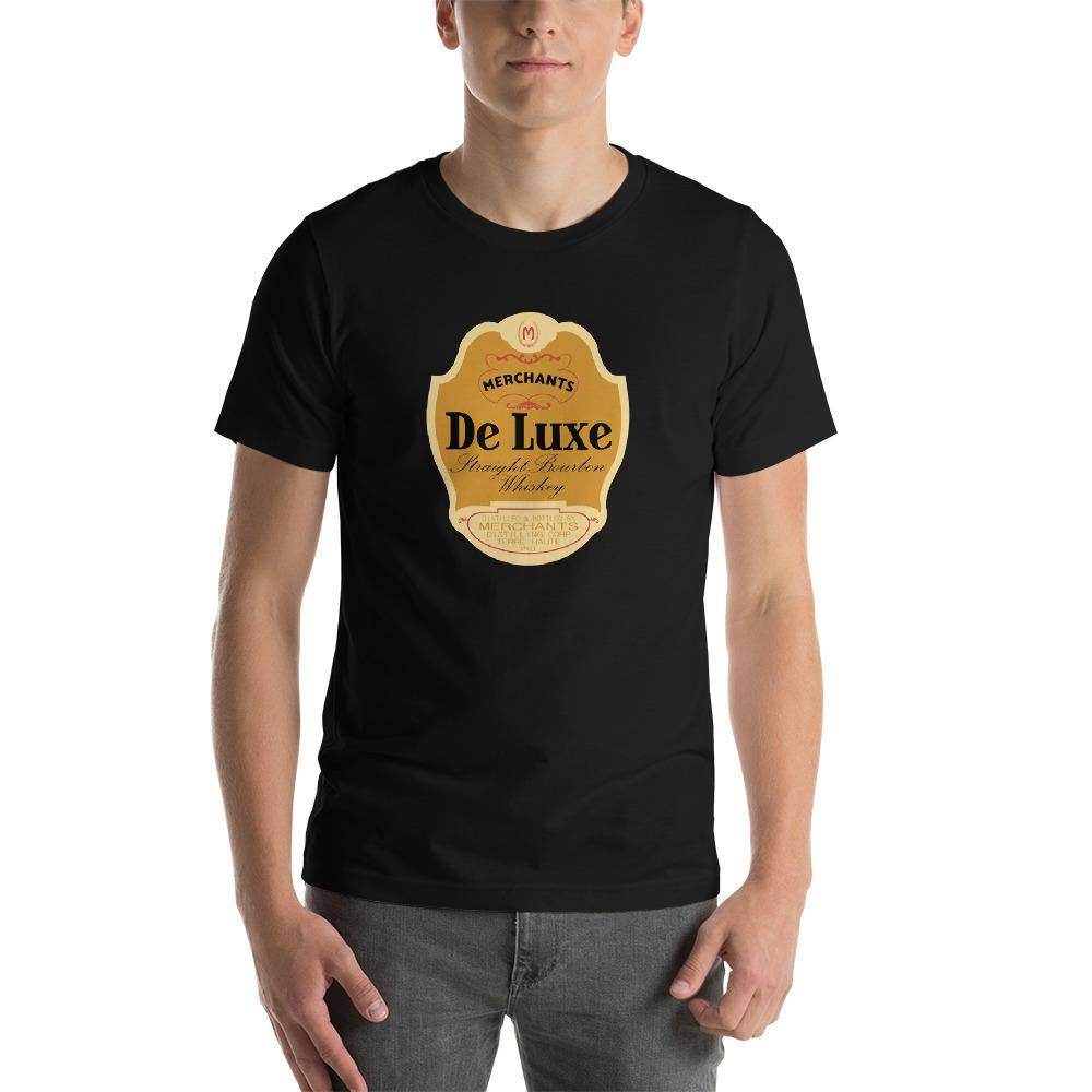 Deluxe Bourbon Whiskey / Merchants Distilling (design 1) - Terre Haute Indiana - Short-Sleeve Unisex T-Shirt - EdgyHaute