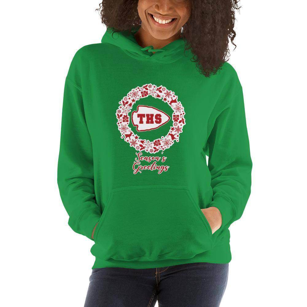 Terre Haute South HS Braves - Season's Greetings wreath (red/white)  -  Unisex Hoodie - EdgyHaute