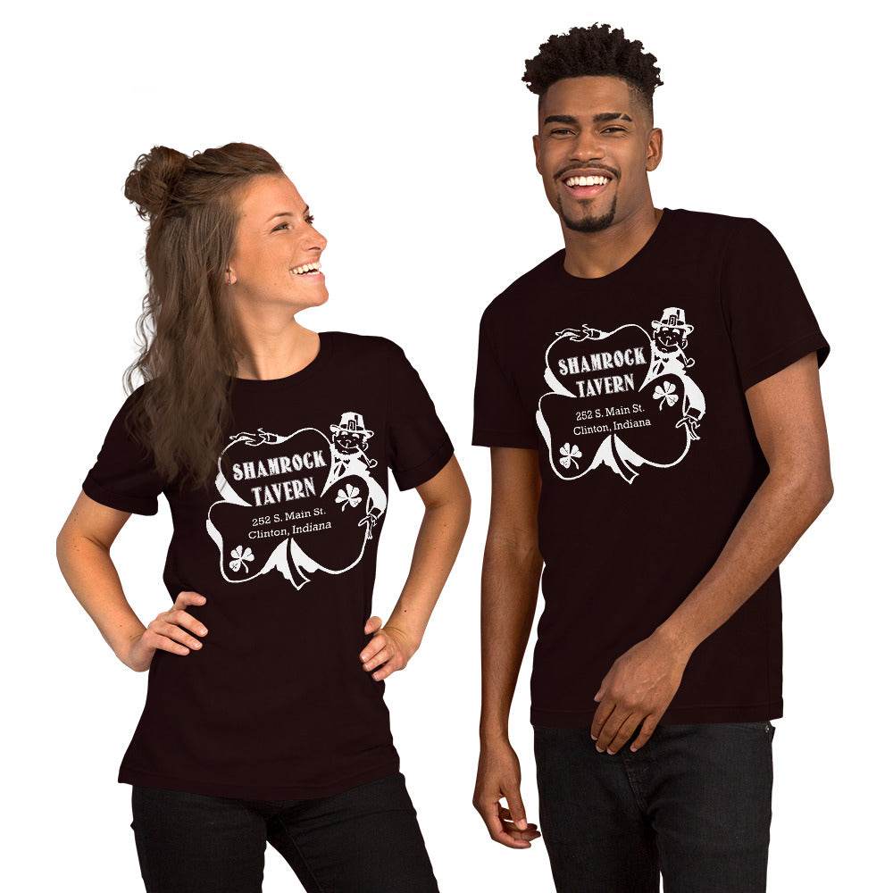 Shamrock Tavern (white) - Clinton Indiana - Short-Sleeve Unisex T-Shirt - EdgyHaute