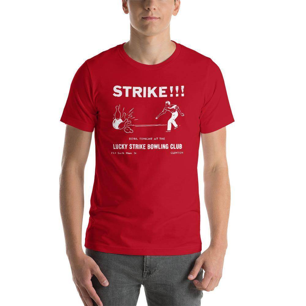 Lucky Strike Bowling - Design 2 (white) - Clinton Indiana - Short-Sleeve Unisex T-Shirt - EdgyHaute