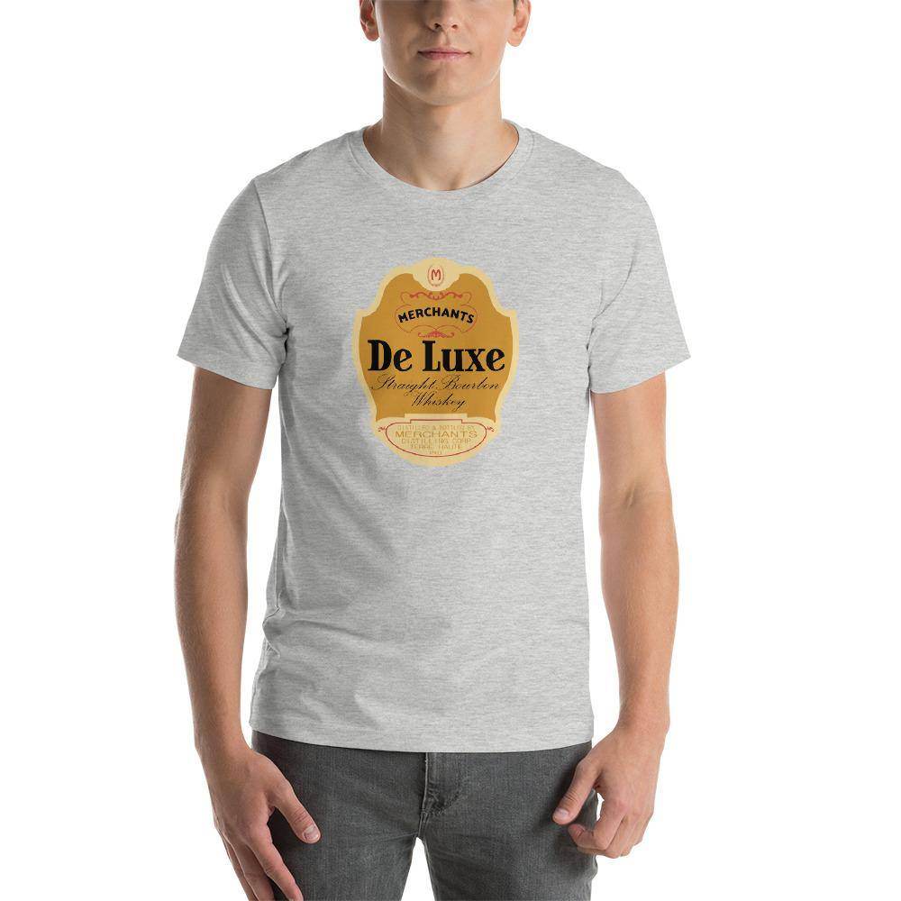 Deluxe Bourbon Whiskey / Merchants Distilling (design 1) - Terre Haute Indiana - Short-Sleeve Unisex T-Shirt - EdgyHaute