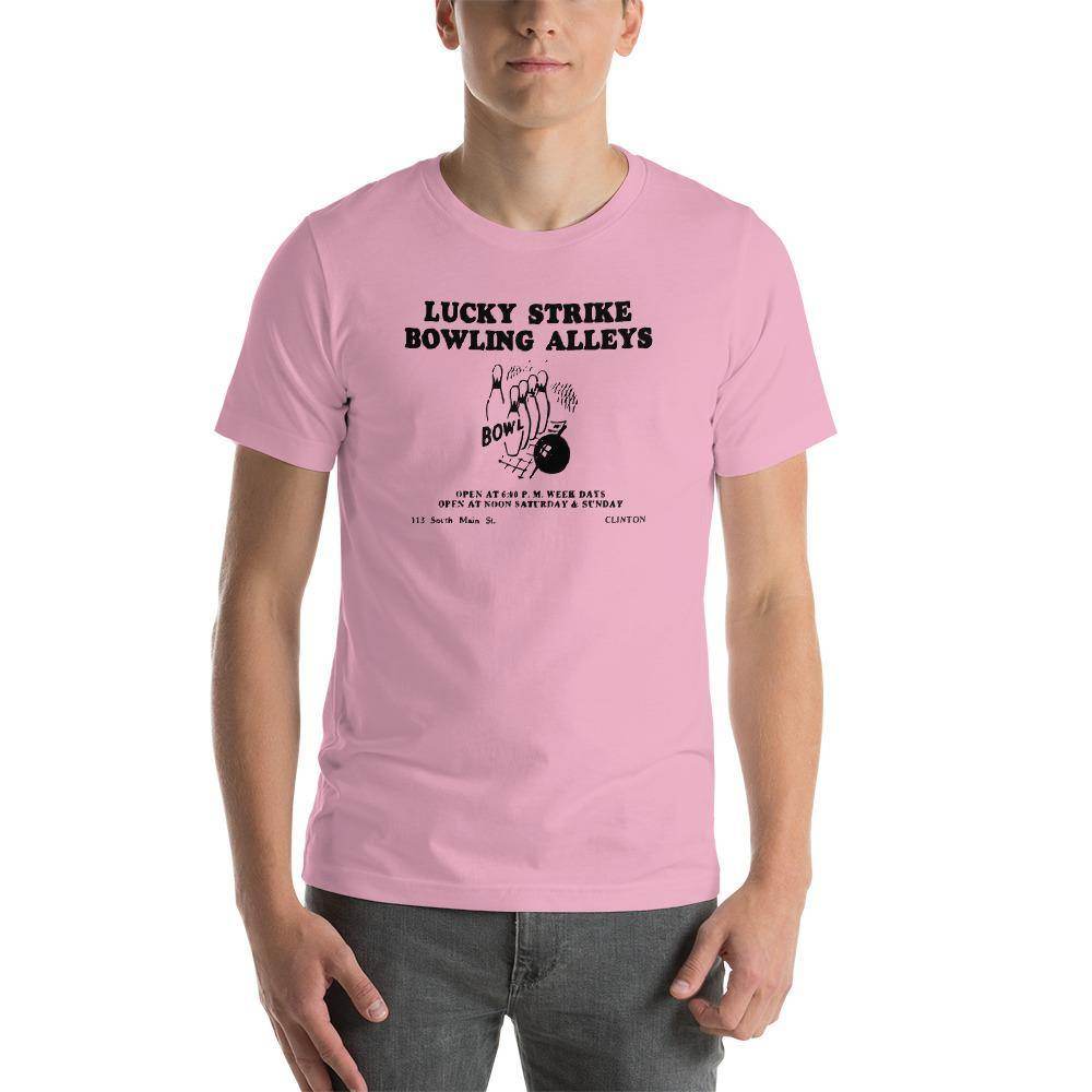 Lucky Strike Bowling Alley - Design 1 (black) - Clinton Indiana - Short-Sleeve Unisex T-Shirt - EdgyHaute