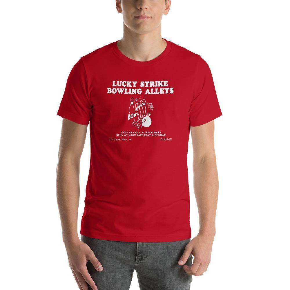 Lucky Strike Bowling Alley - Design 1 (white) - Clinton Indiana - Short-Sleeve Unisex T-Shirt - EdgyHaute