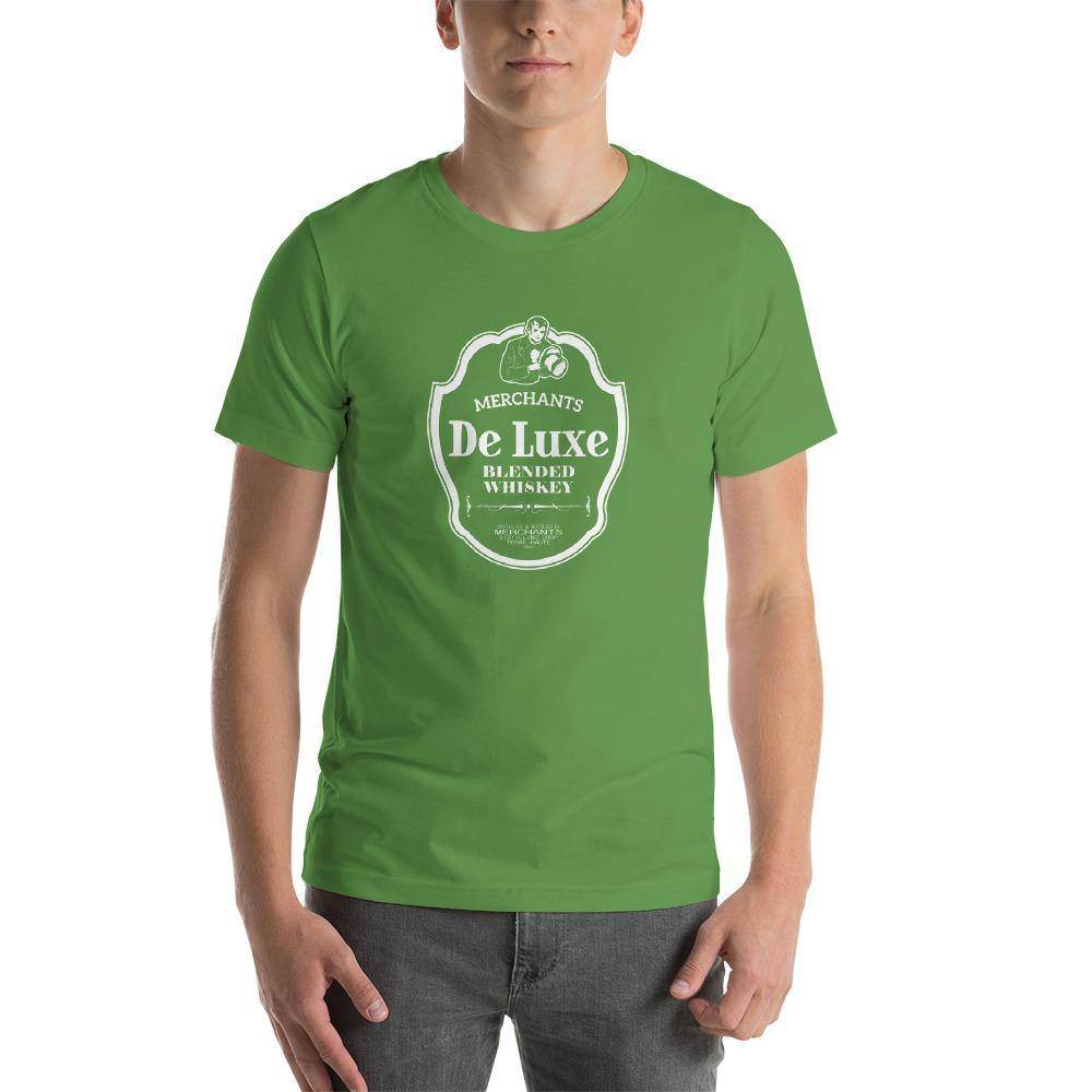 Deluxe Bourbon Whiskey / Merchants Distilling (design 4 white) - Terre Haute Indiana - Short-Sleeve Unisex T-Shirt - EdgyHaute