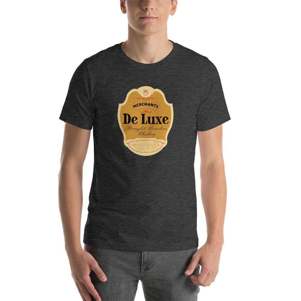 Deluxe Bourbon Whiskey / Merchants Distilling (design 1) - Terre Haute Indiana - Short-Sleeve Unisex T-Shirt - EdgyHaute