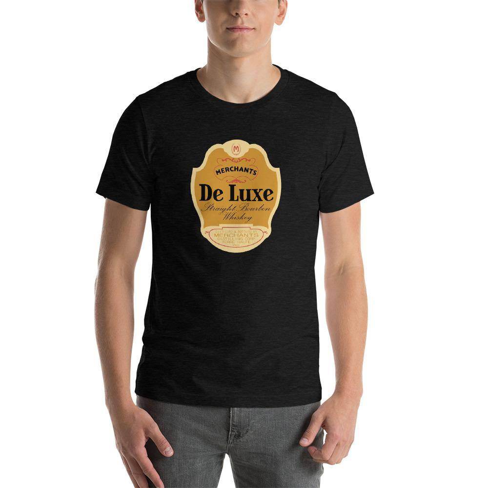 Deluxe Bourbon Whiskey / Merchants Distilling (design 1) - Terre Haute Indiana - Short-Sleeve Unisex T-Shirt - EdgyHaute