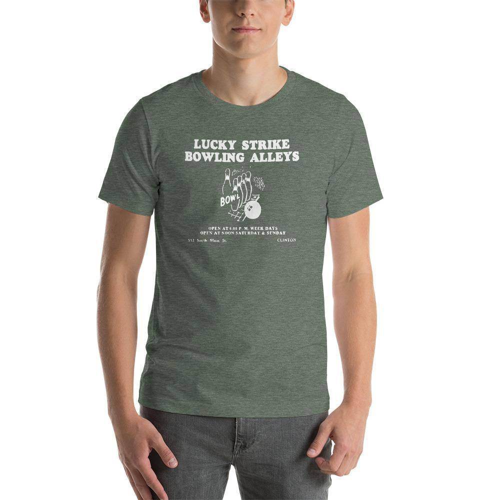 Lucky Strike Bowling Alley - Design 1 (white) - Clinton Indiana - Short-Sleeve Unisex T-Shirt - EdgyHaute