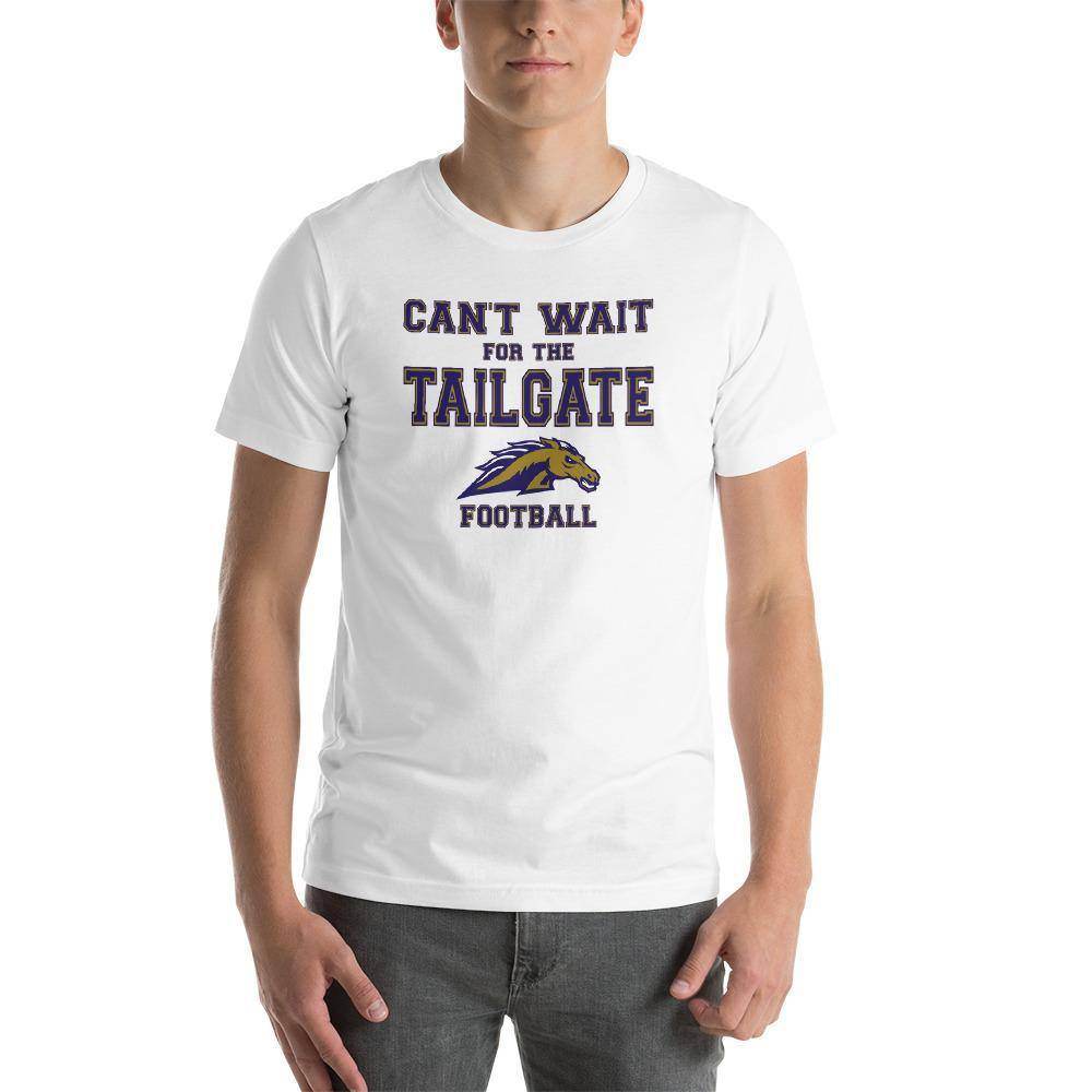 Fountain Central Jr/Sr HS Mustangs - Tailgate (blue/gold) - Short-Sleeve Unisex T-Shirt - EdgyHaute