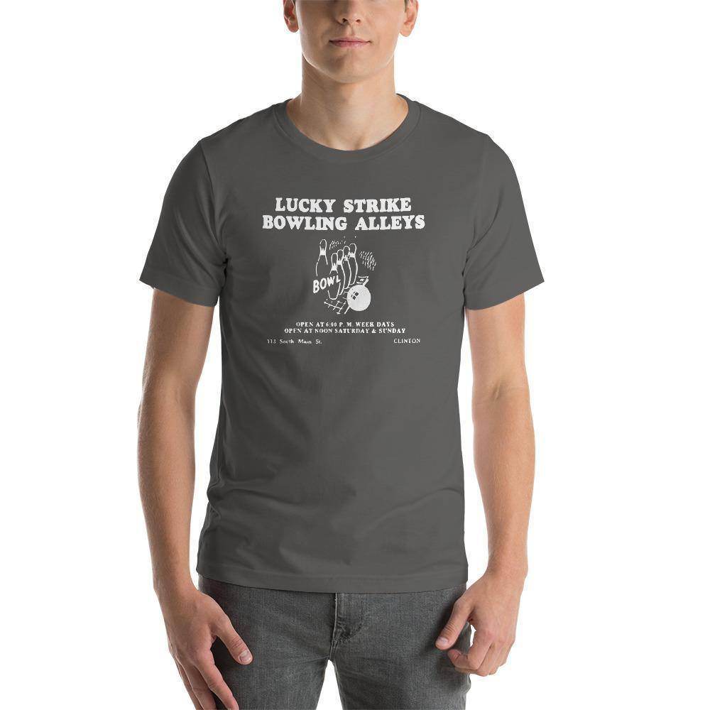 Lucky Strike Bowling Alley - Design 1 (white) - Clinton Indiana - Short-Sleeve Unisex T-Shirt - EdgyHaute