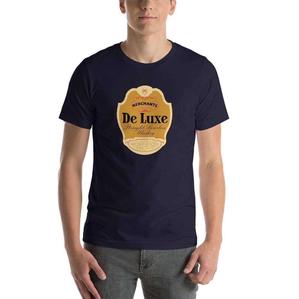 Deluxe Bourbon Whiskey / Merchants Distilling (design 1) - Terre Haute Indiana - Short-Sleeve Unisex T-Shirt - EdgyHaute