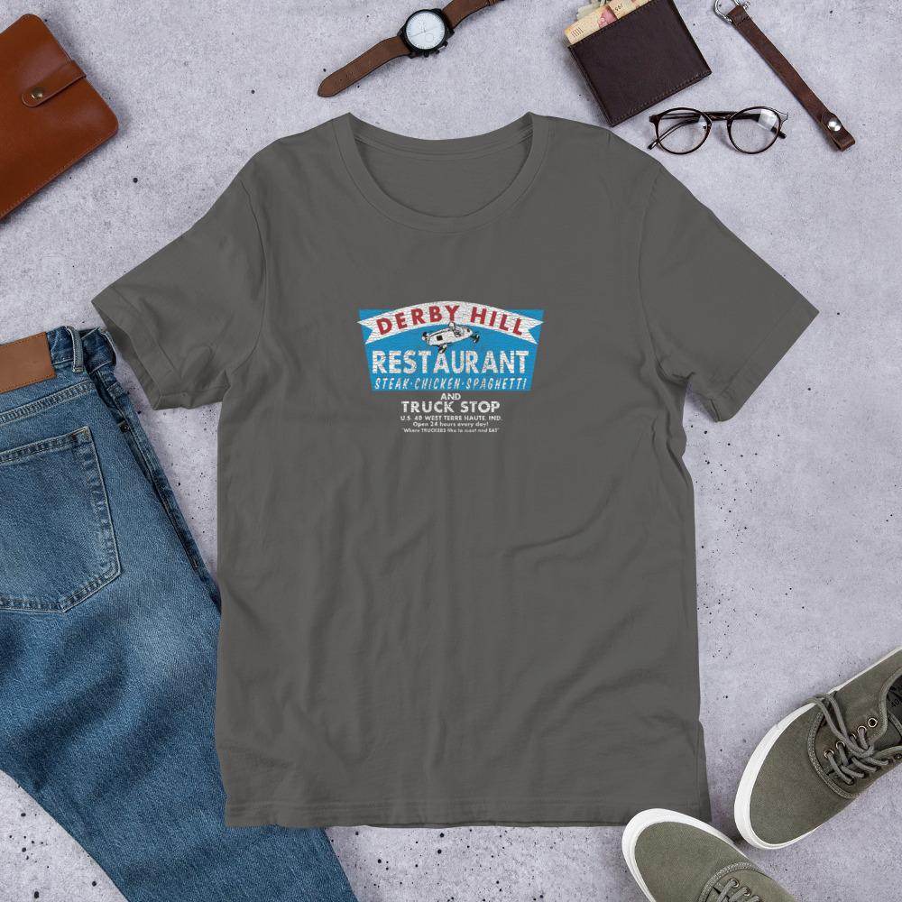 Derby Hill Restaurant and Truck Stop - West Terre Haute Indiana - Short-Sleeve Unisex T-Shirt - EdgyHaute