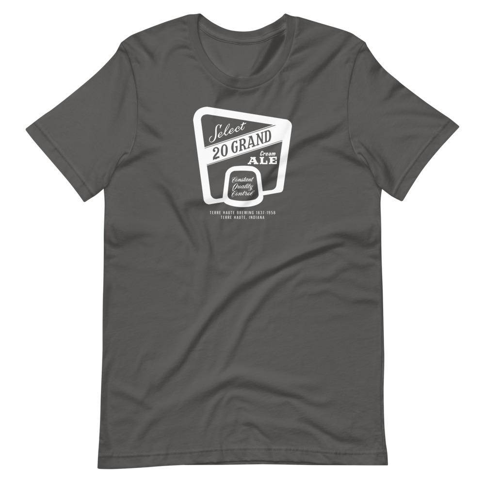20 Grand Cream Ale (label/white) - Terre Haute Indiana - Short-Sleeve Unisex T-Shirt - EdgyHaute